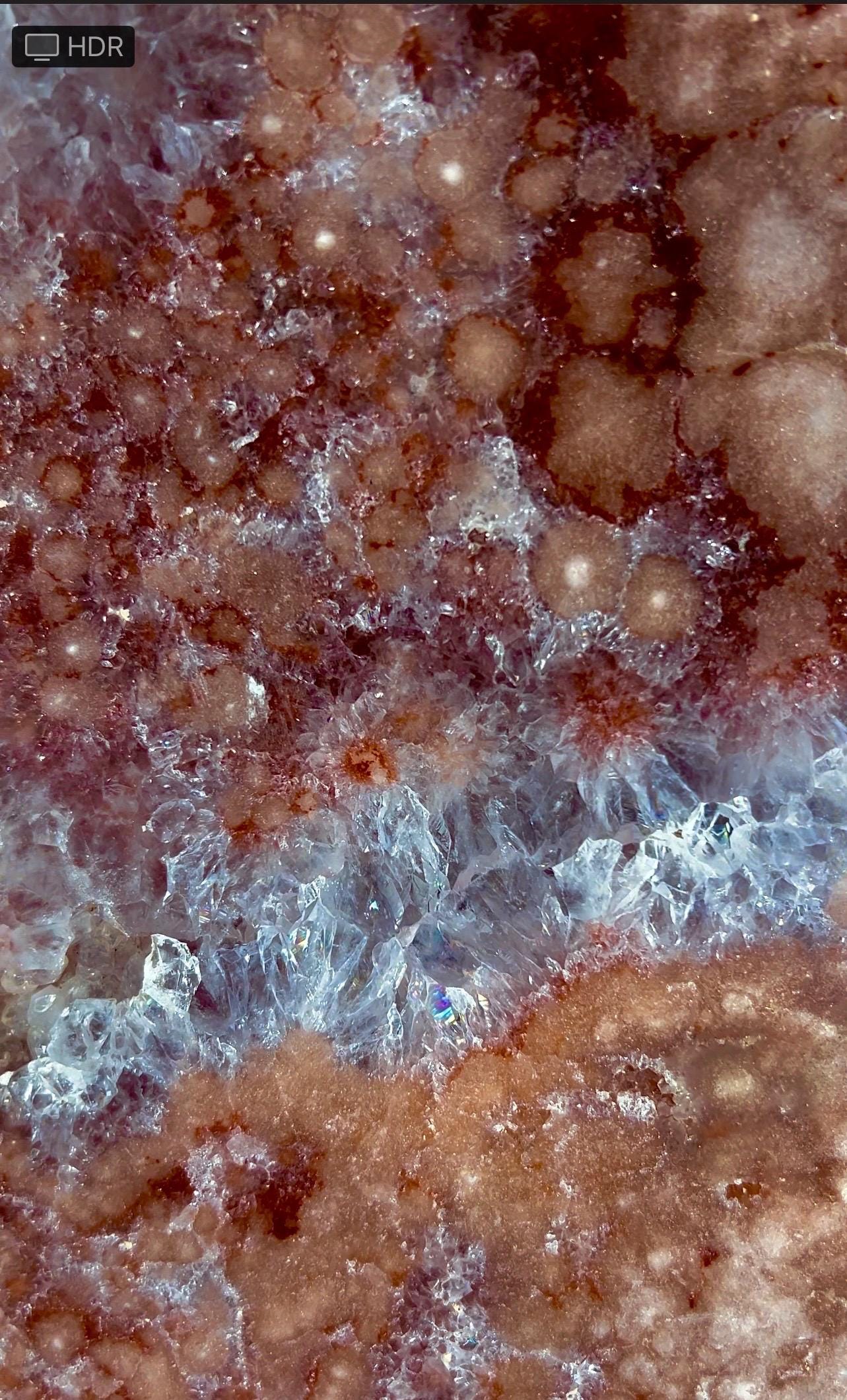 High grade, pink amethyst slab with purple quartz and lots of flowers