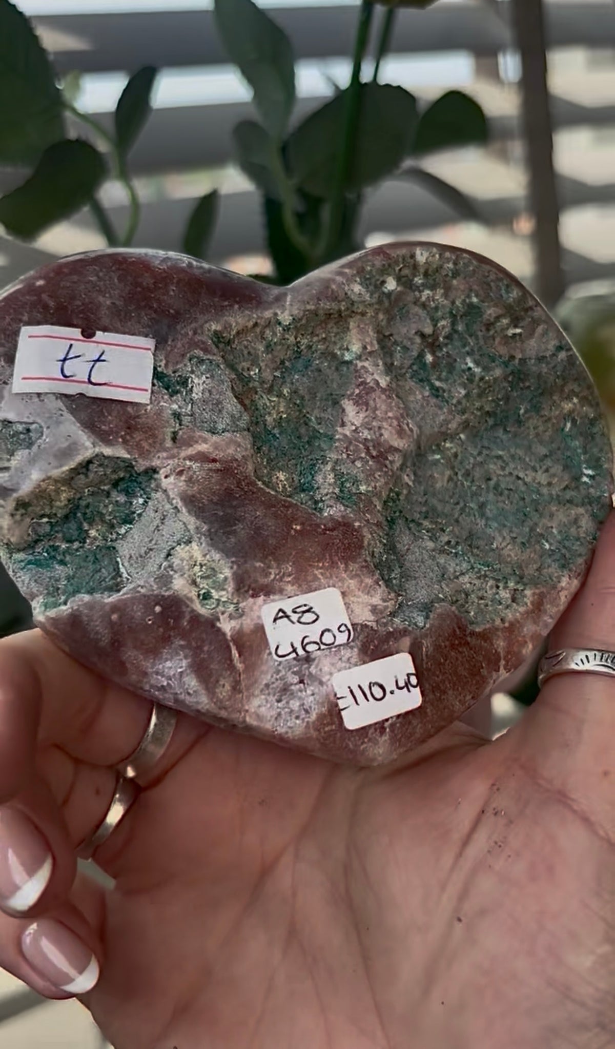 Gorgeous, high quality, pink amethyst heart with purple quartz - comes with stand