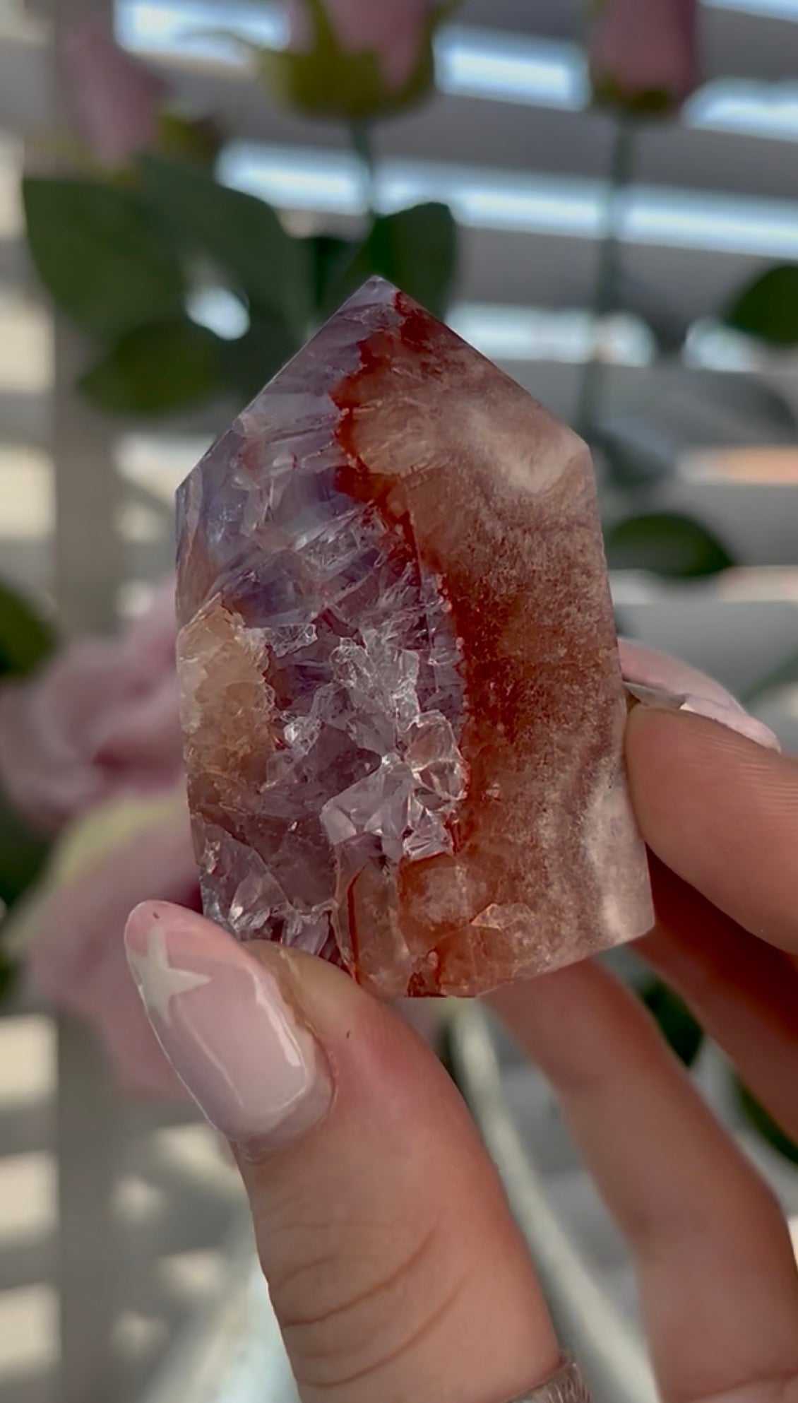 Beautiful, high quality, chunky, Pink amethyst tower with red hematite, purple quartz & Green jasper - 5.8cm