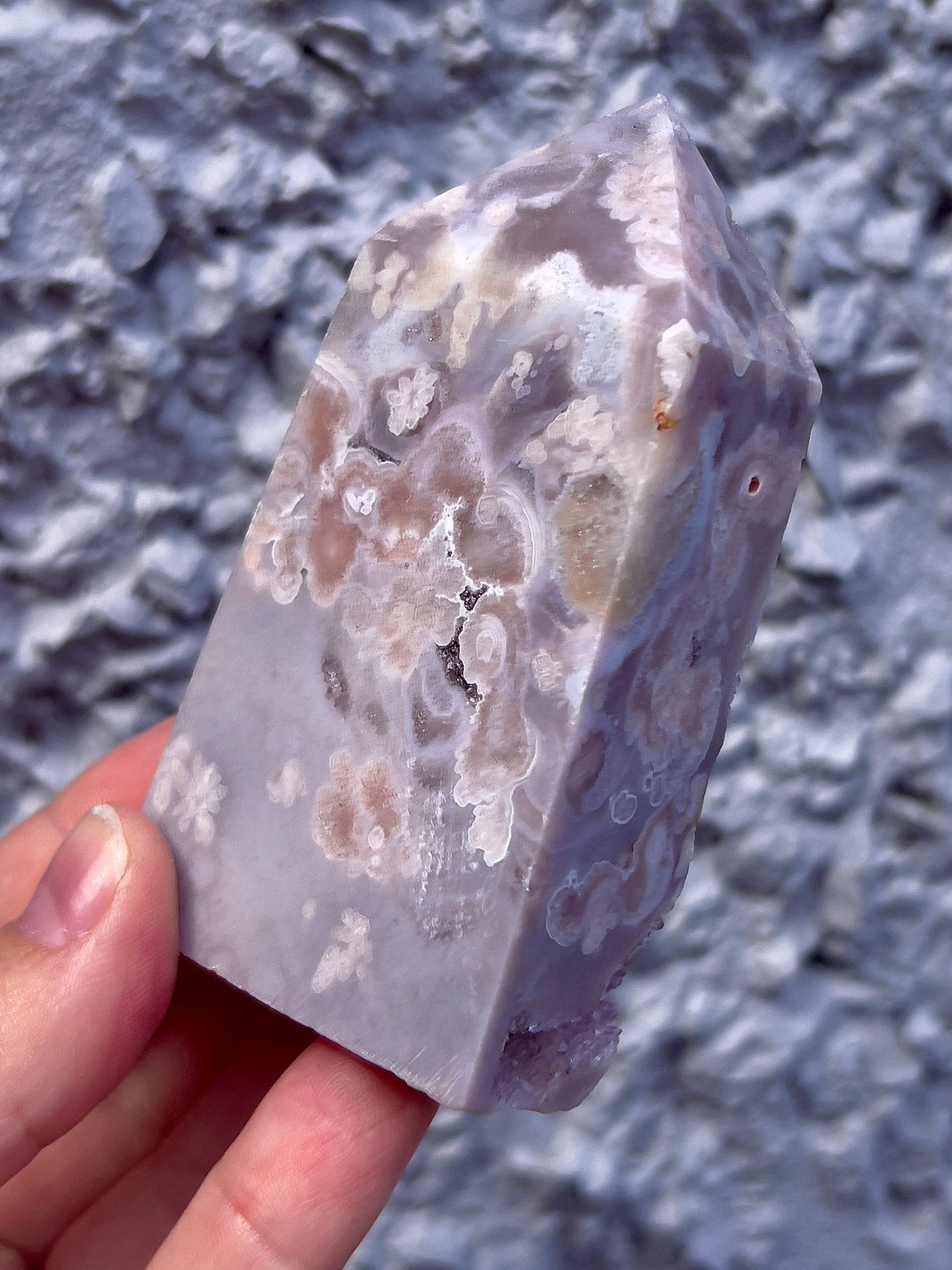 High quality, Baby pink & blue flower agate tower