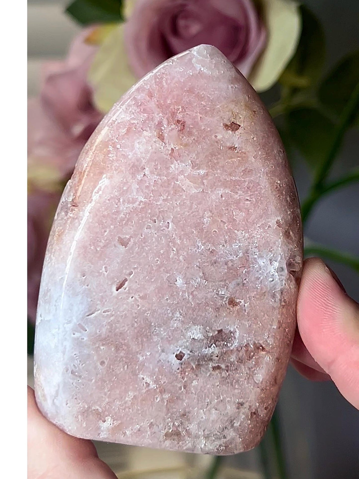 High grade, pink amethyst flame with natural druzy top
