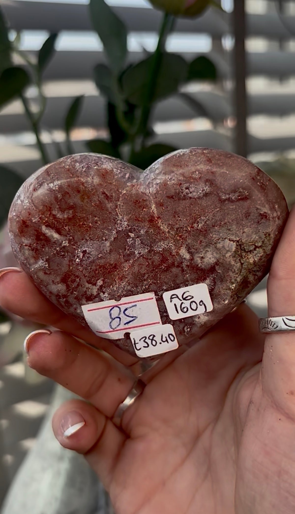 Gorgeous, high quality, pink amethyst heart with lilac quartz - comes with stand