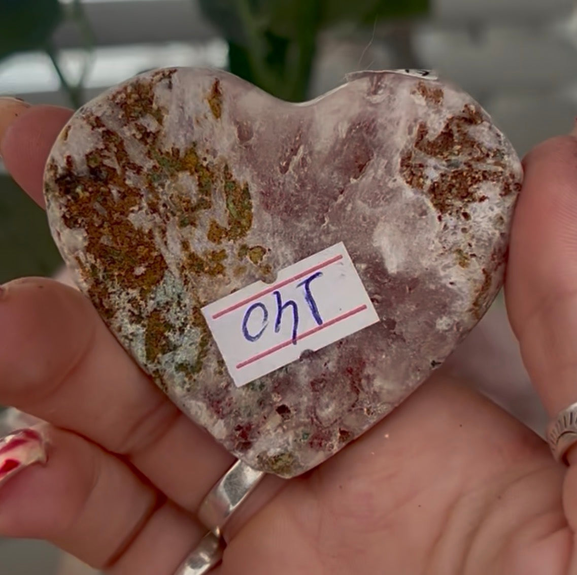 Mini pink amethyst heart - comes with stand
