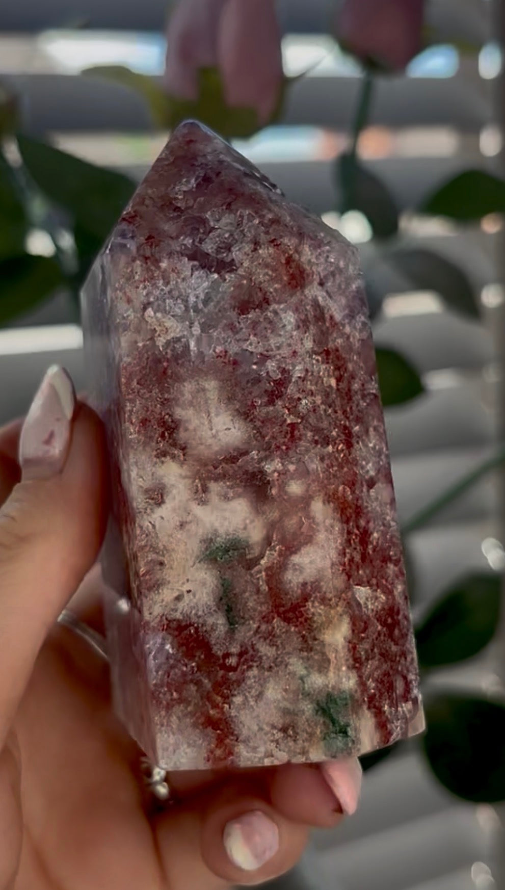 Beautiful, high quality, Pink amethyst tower with quartz & flower formations