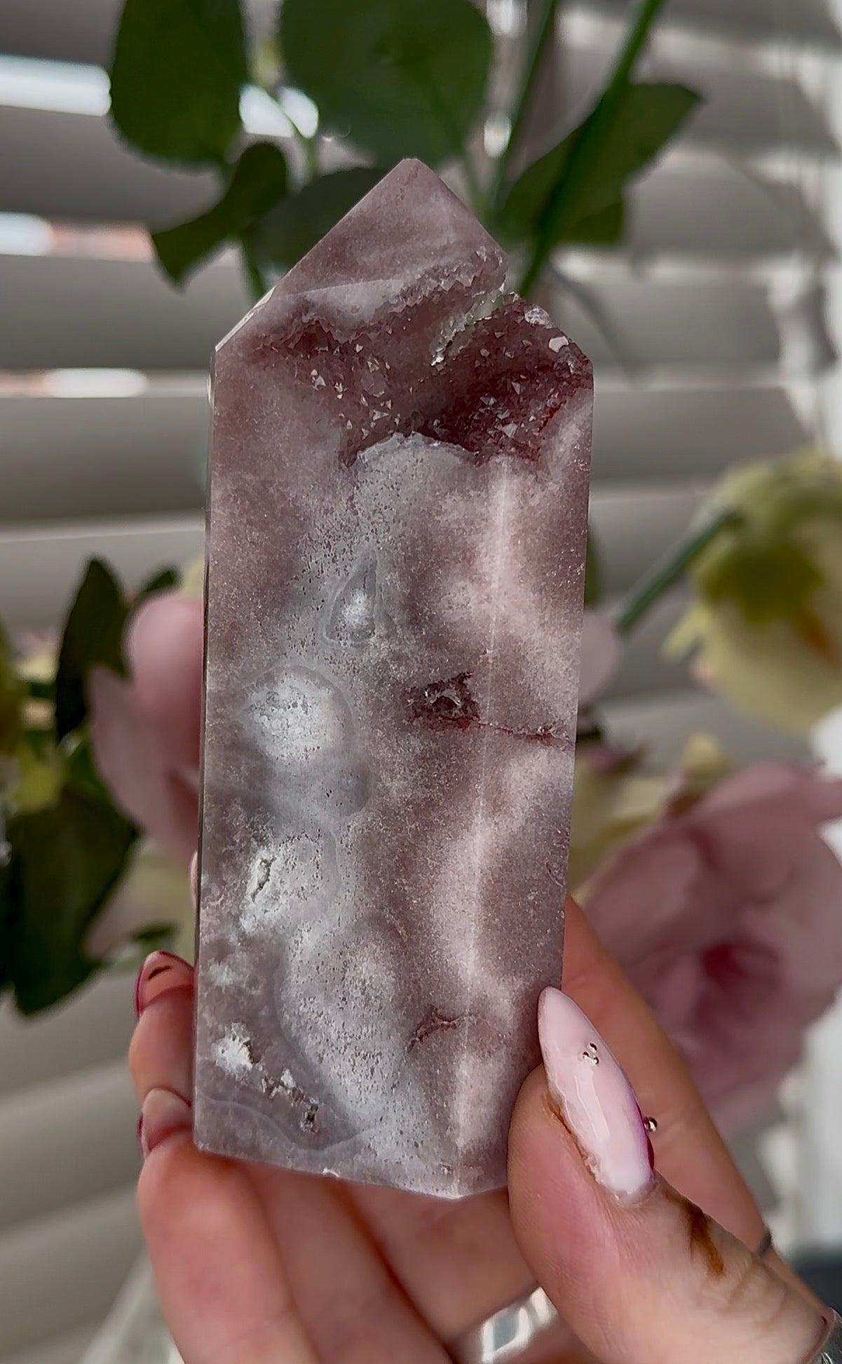 High quality Pink amethyst tower 11cm(h) 4cm(w)