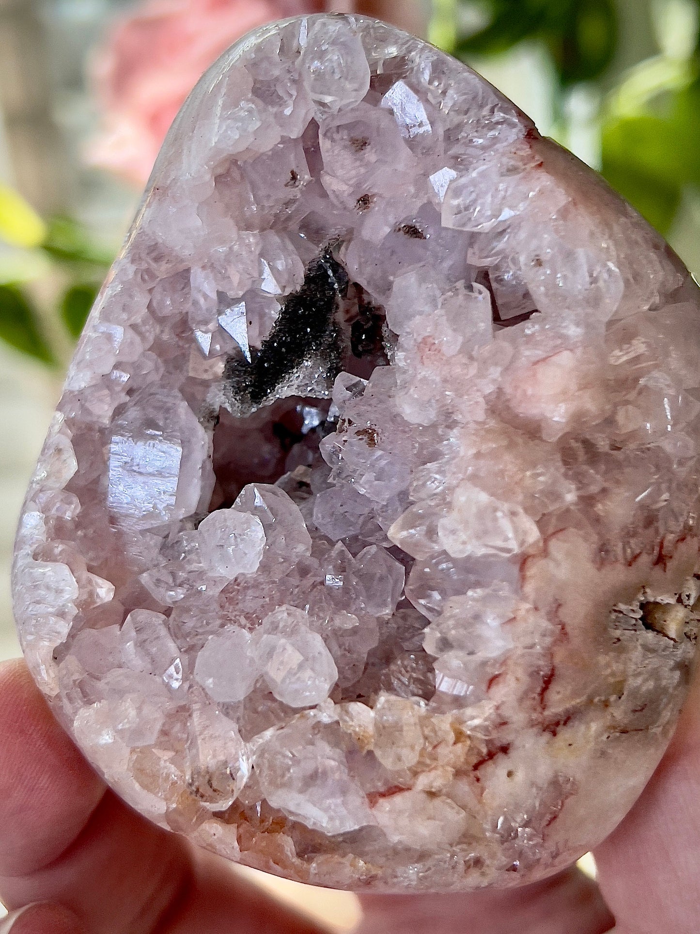 High grade, pink amethyst, Freeform with black sugar druzy