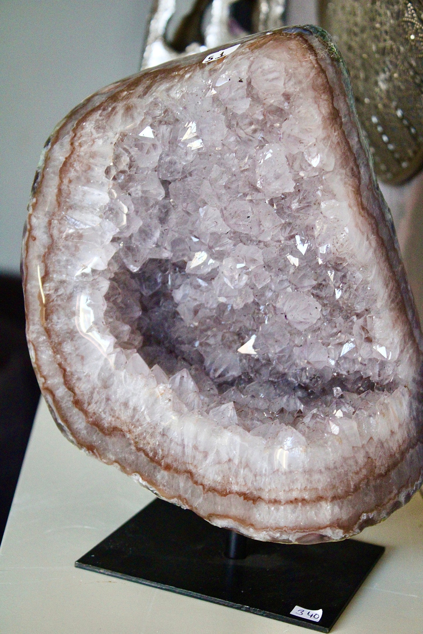 Rainbow filled, Amethyst agate freeform on stand