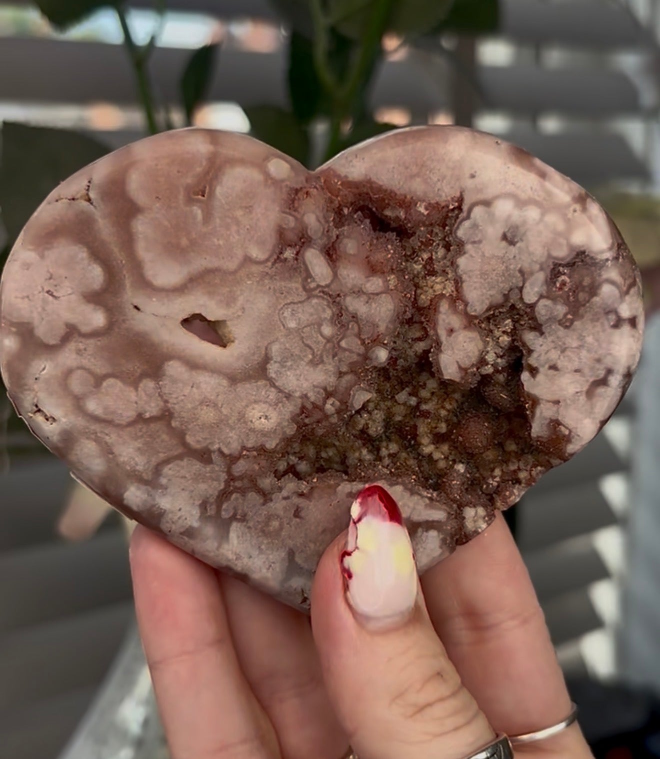 Druzy pink amethyst heart - comes with stand (10cm)