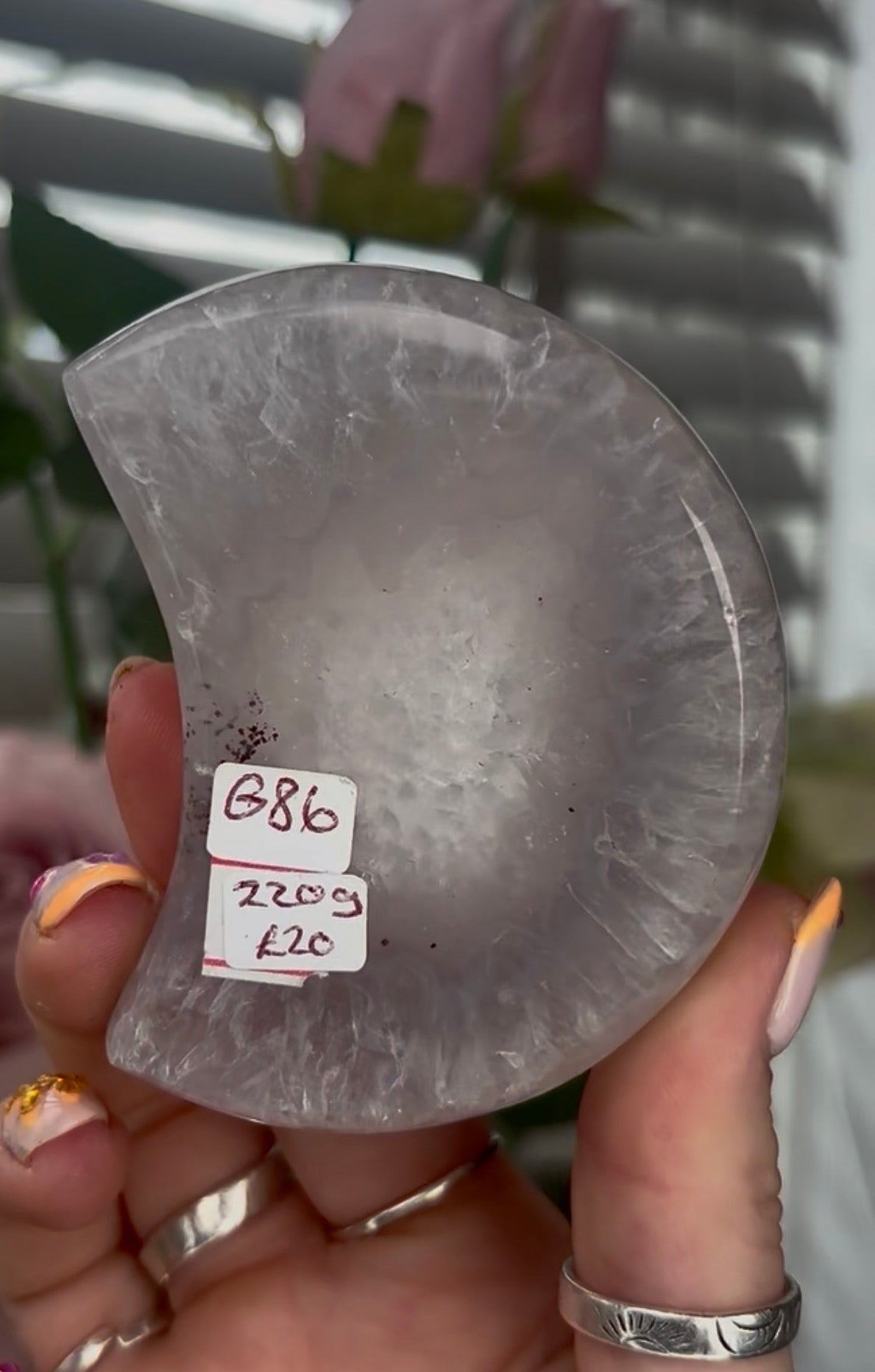 Beautiful, high quality, agate moon with druzy - stand included