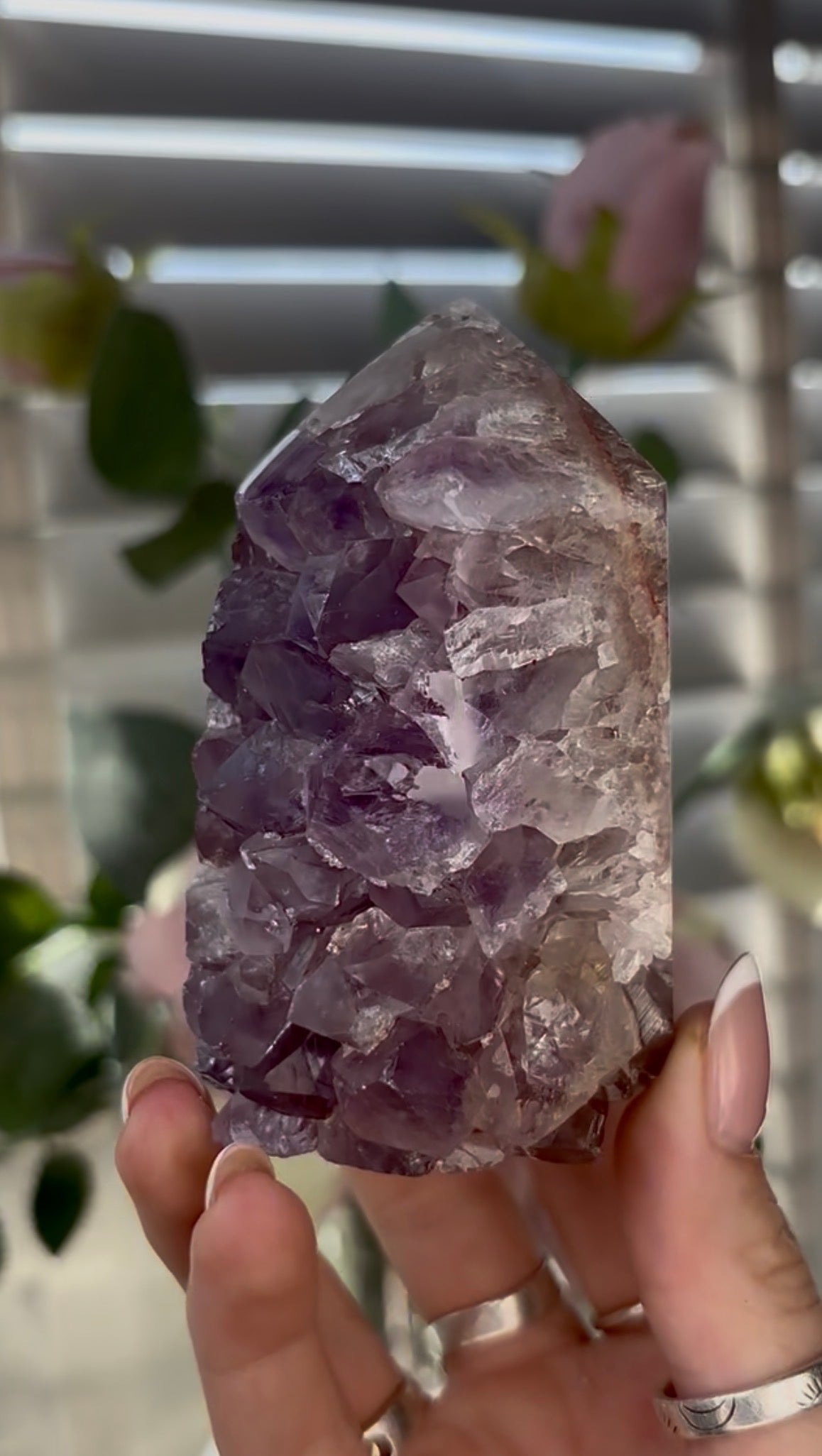 Beautiful, chunky Pink amethyst tower with purple quartz 8.5cm(h) by 5cm(w)