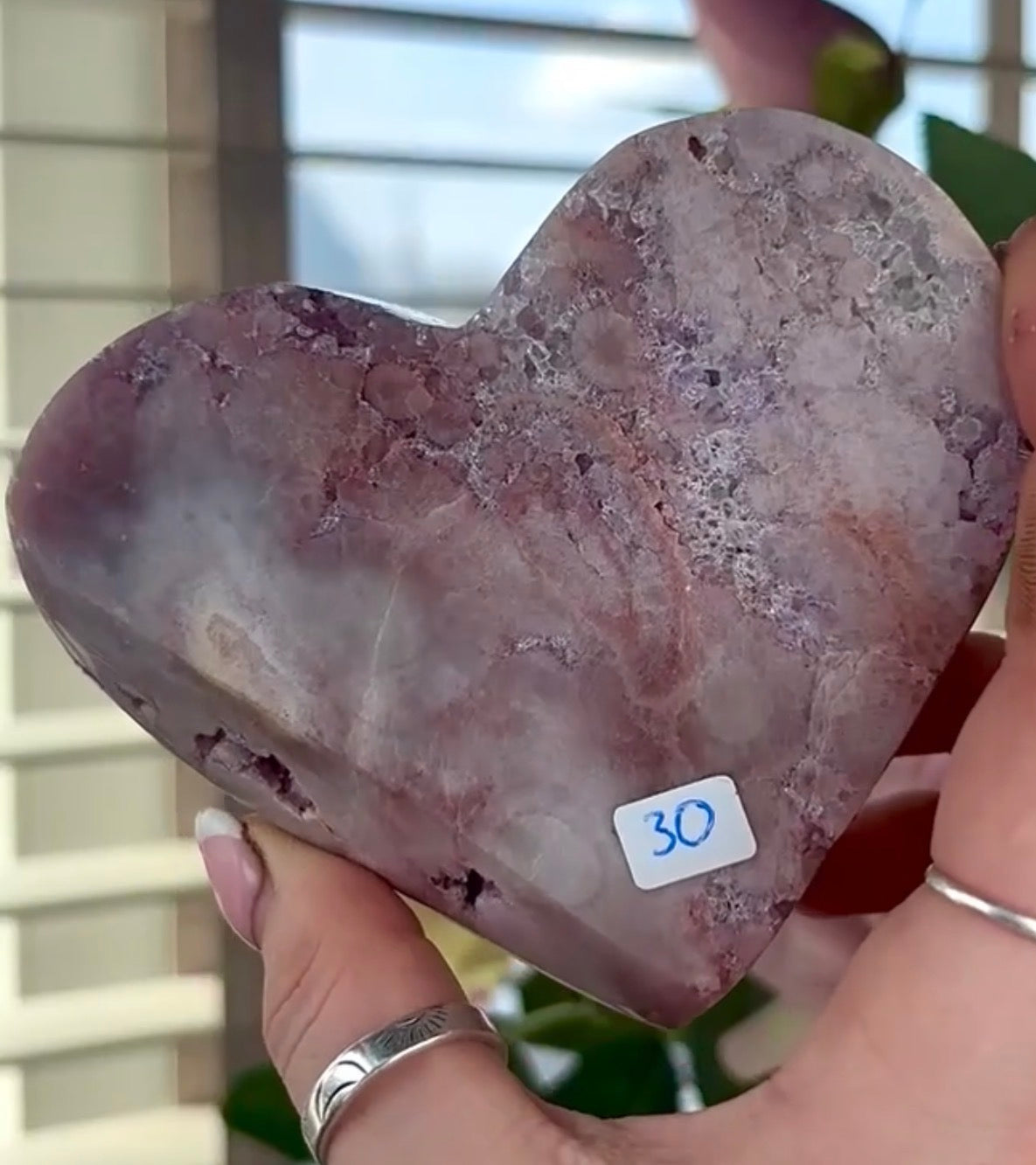 High quality pink amethyst heart with quartz - comes with stand