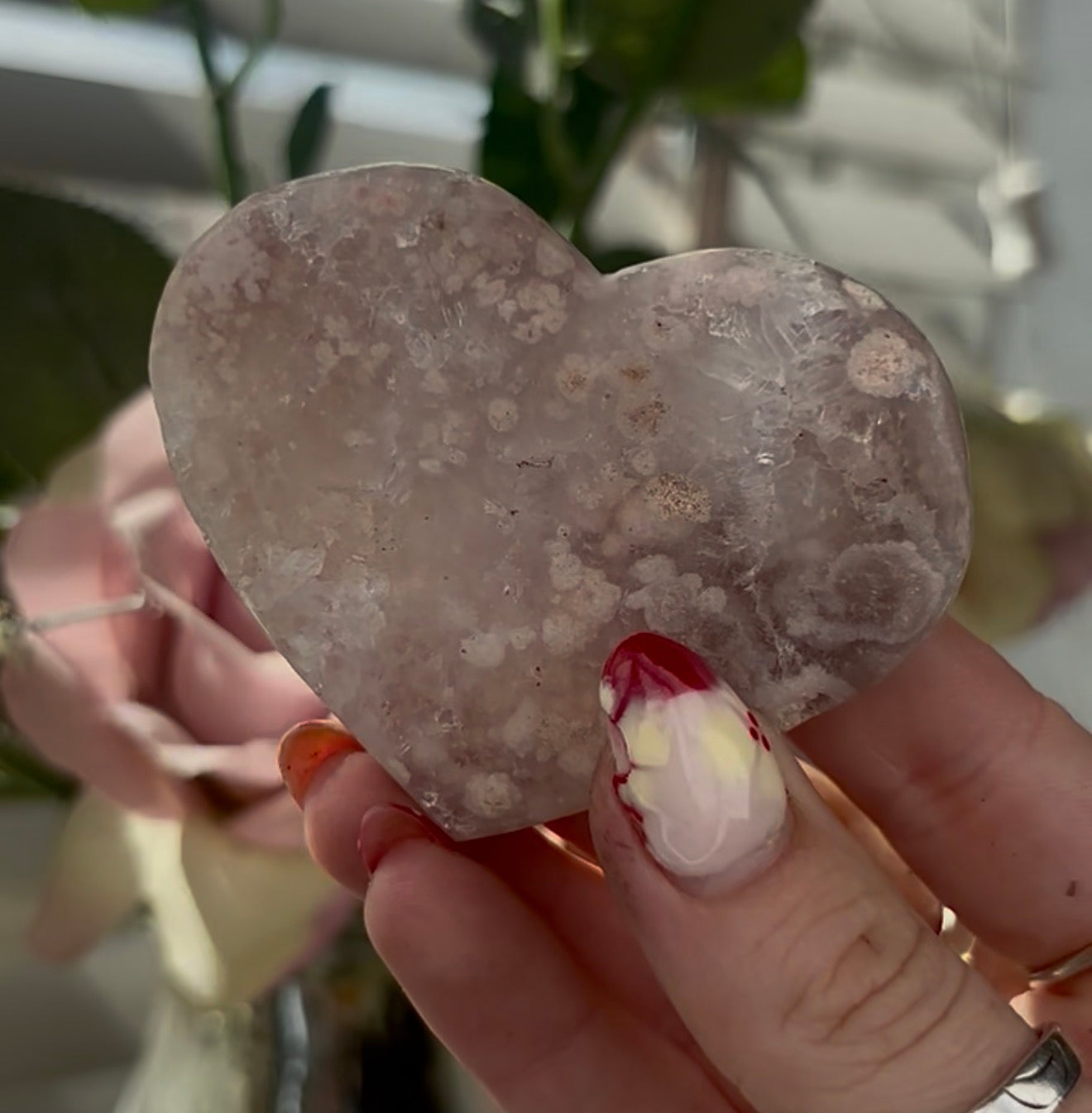 Mini pink amethyst heart - comes with stand