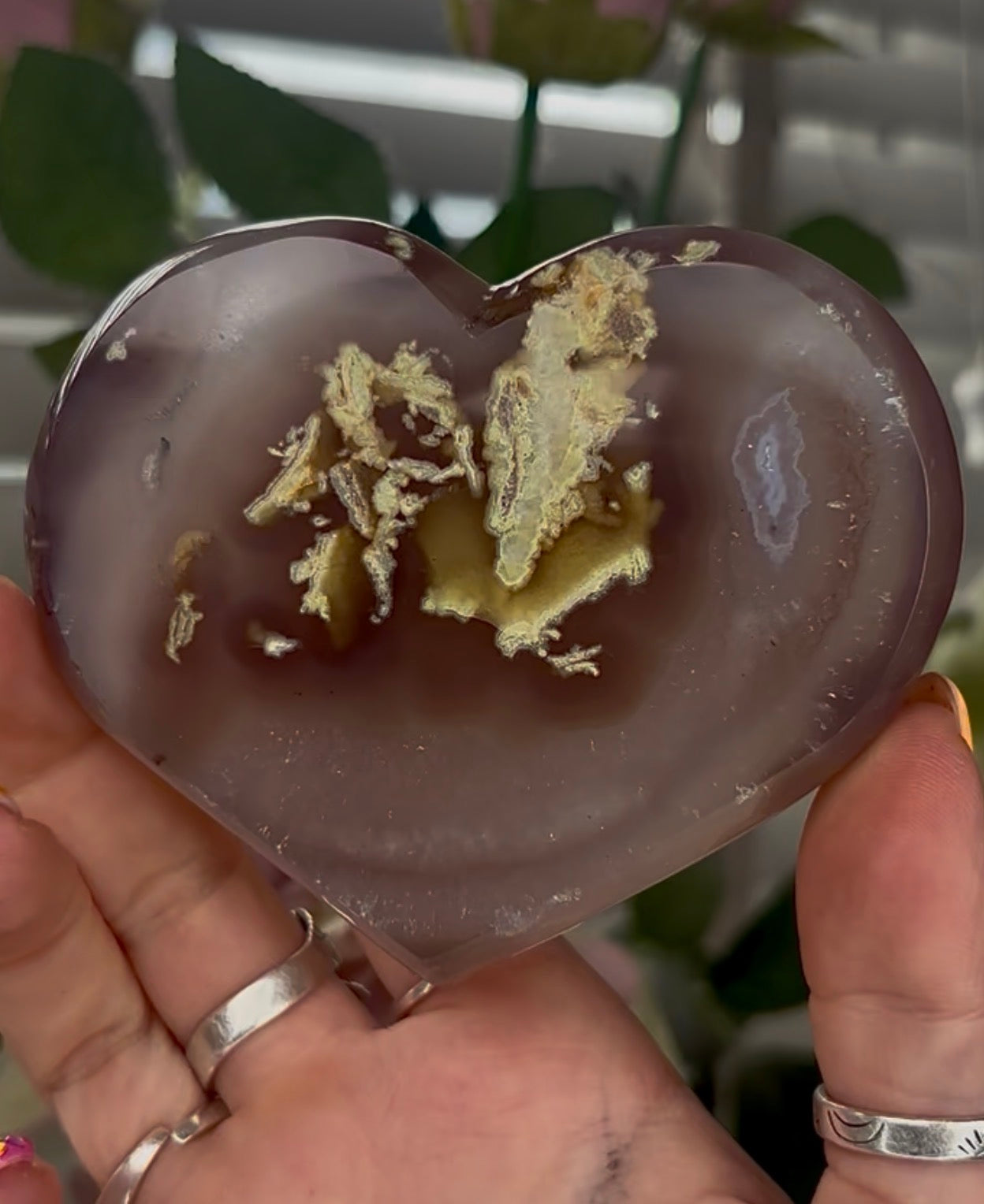 Beautiful, high quality, agate heart with druzy - stand included