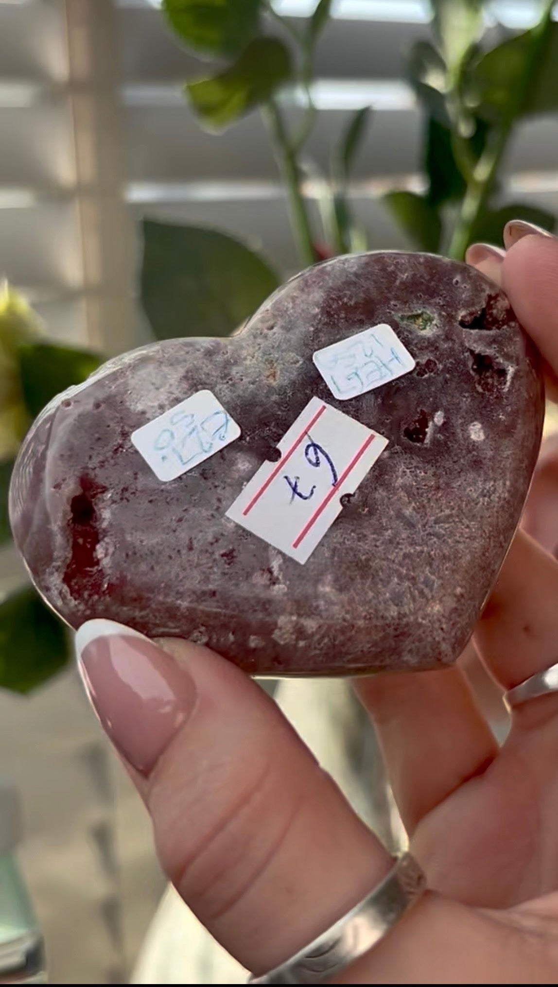 Gorgeous, pink amethyst heart- comes with stand
