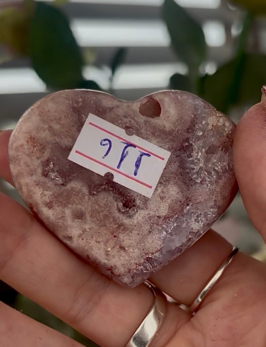 Mini pink amethyst heart - comes with stand