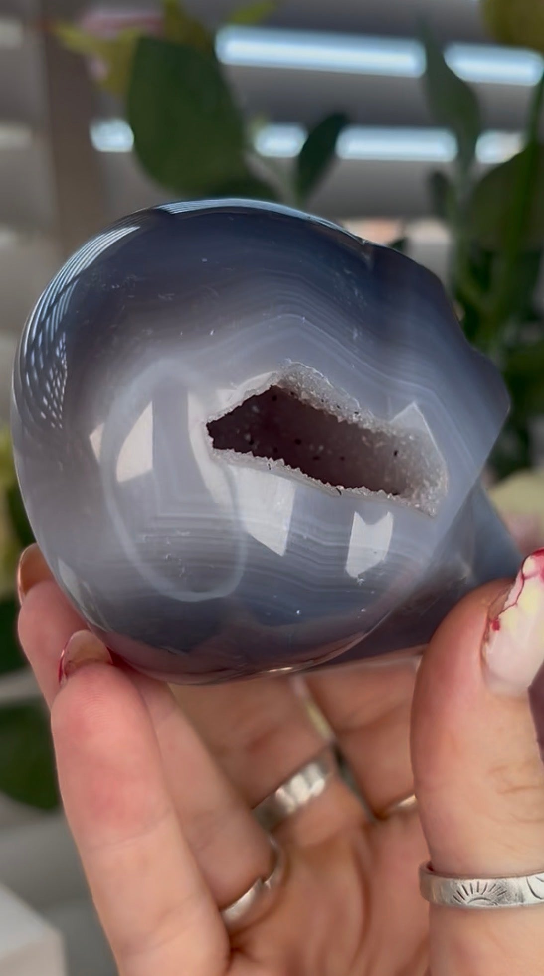 Beautiful, blue banded agate skull