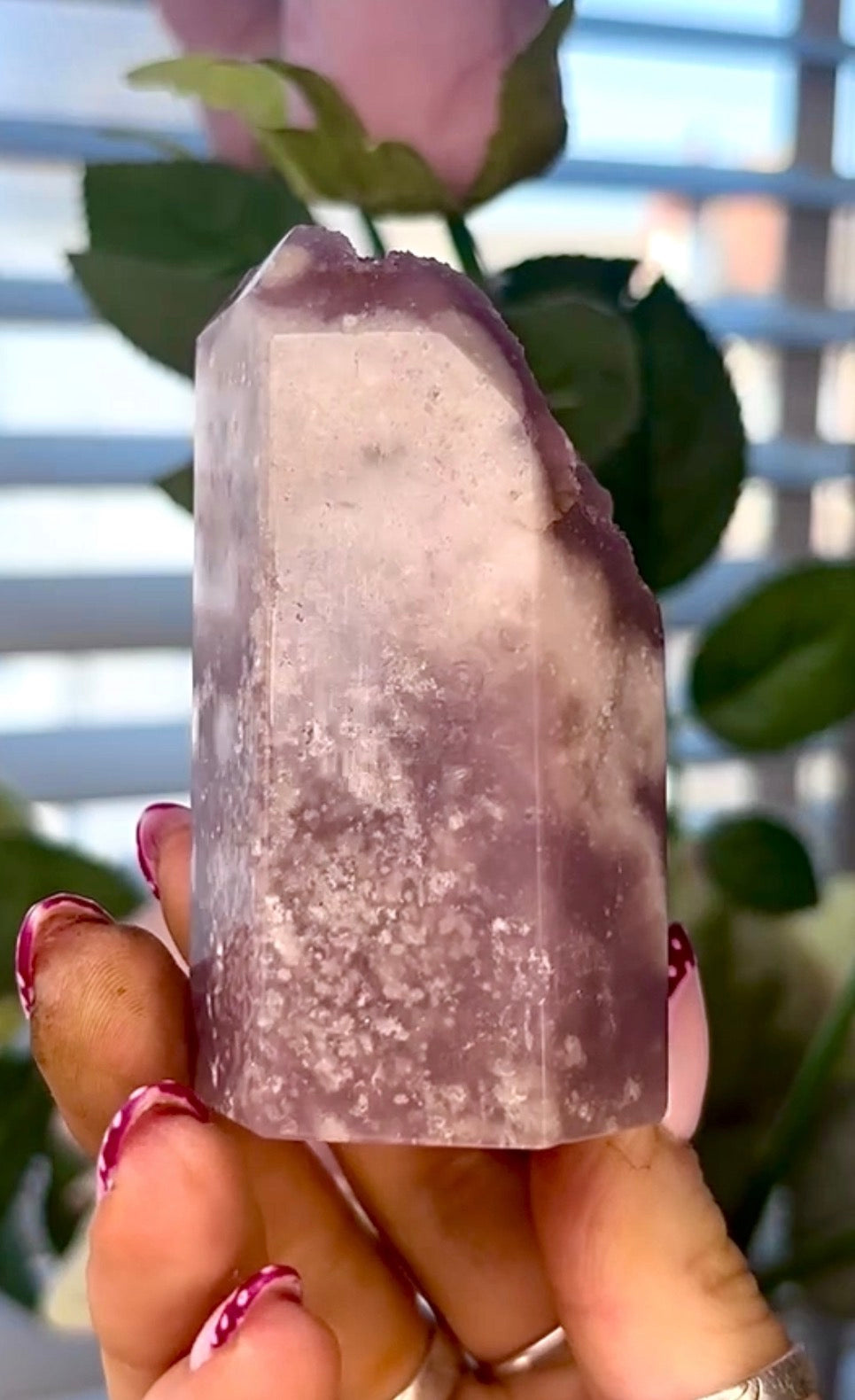 Pink amethyst tower in lilac tones