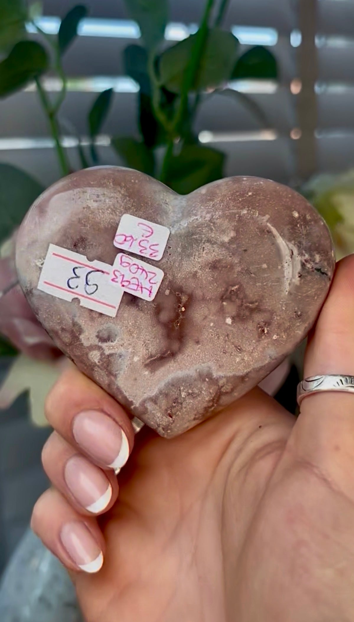 Gorgeous, pink amethyst heart - comes with stand