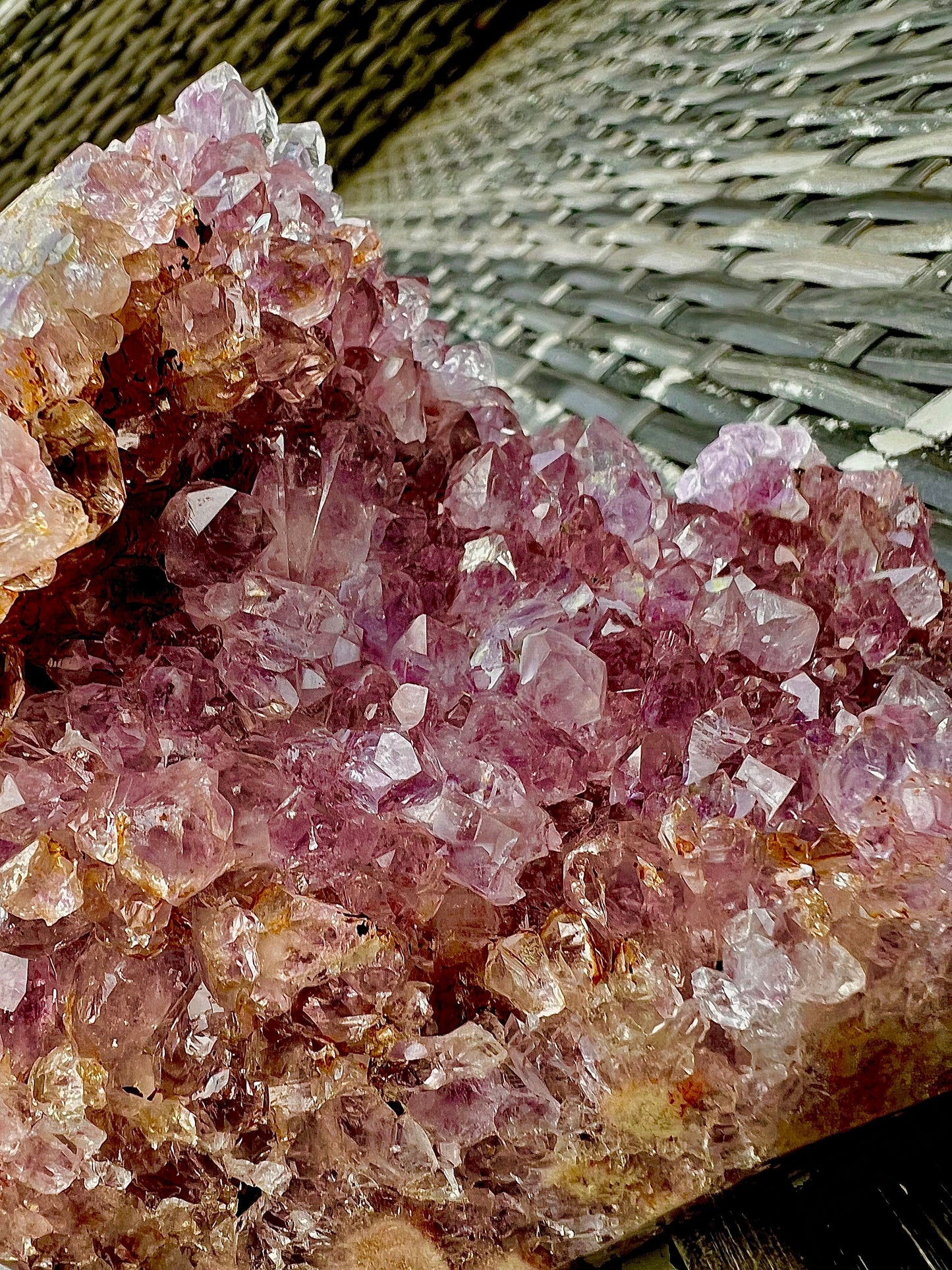 Super sparkly, bright, amethyst x flower agate freeform, flame 633g 10cm(h) 12cm (w)