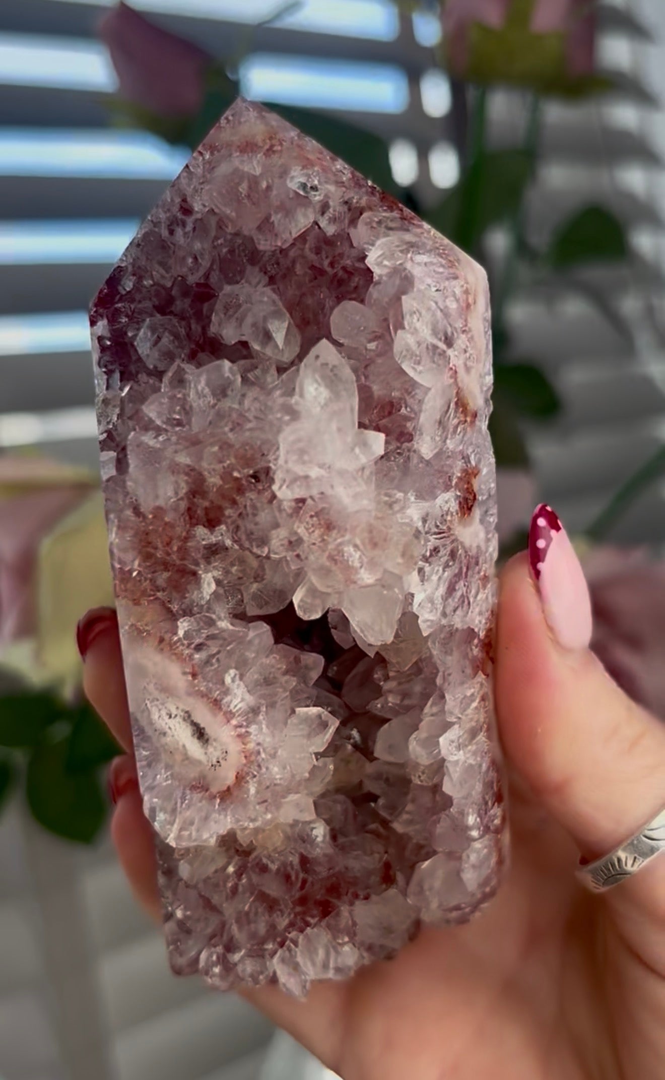 Pink amethyst tower with jasper and quartz