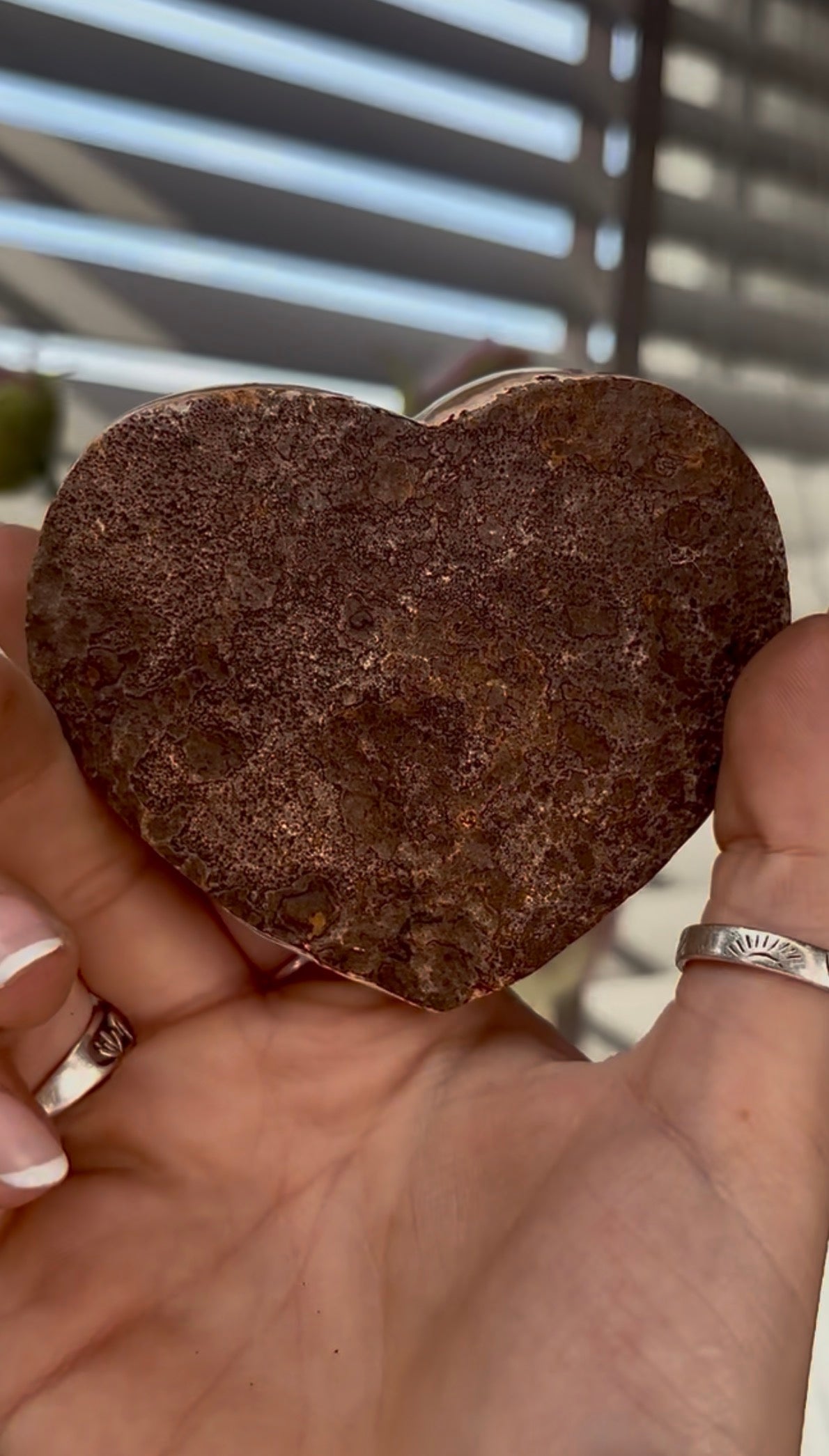Uruguay, rainbow amethyst heart in rusty tone - comes with stand
