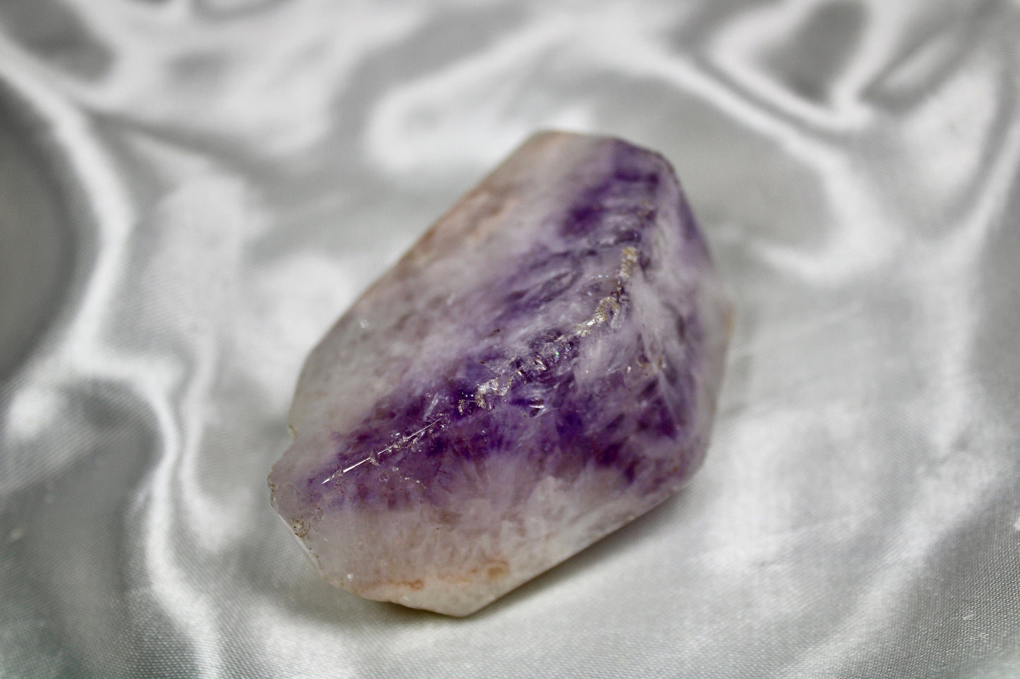 Polished, amethyst x flower agate freeform with crackle quartz 203g 8cm by 5cm