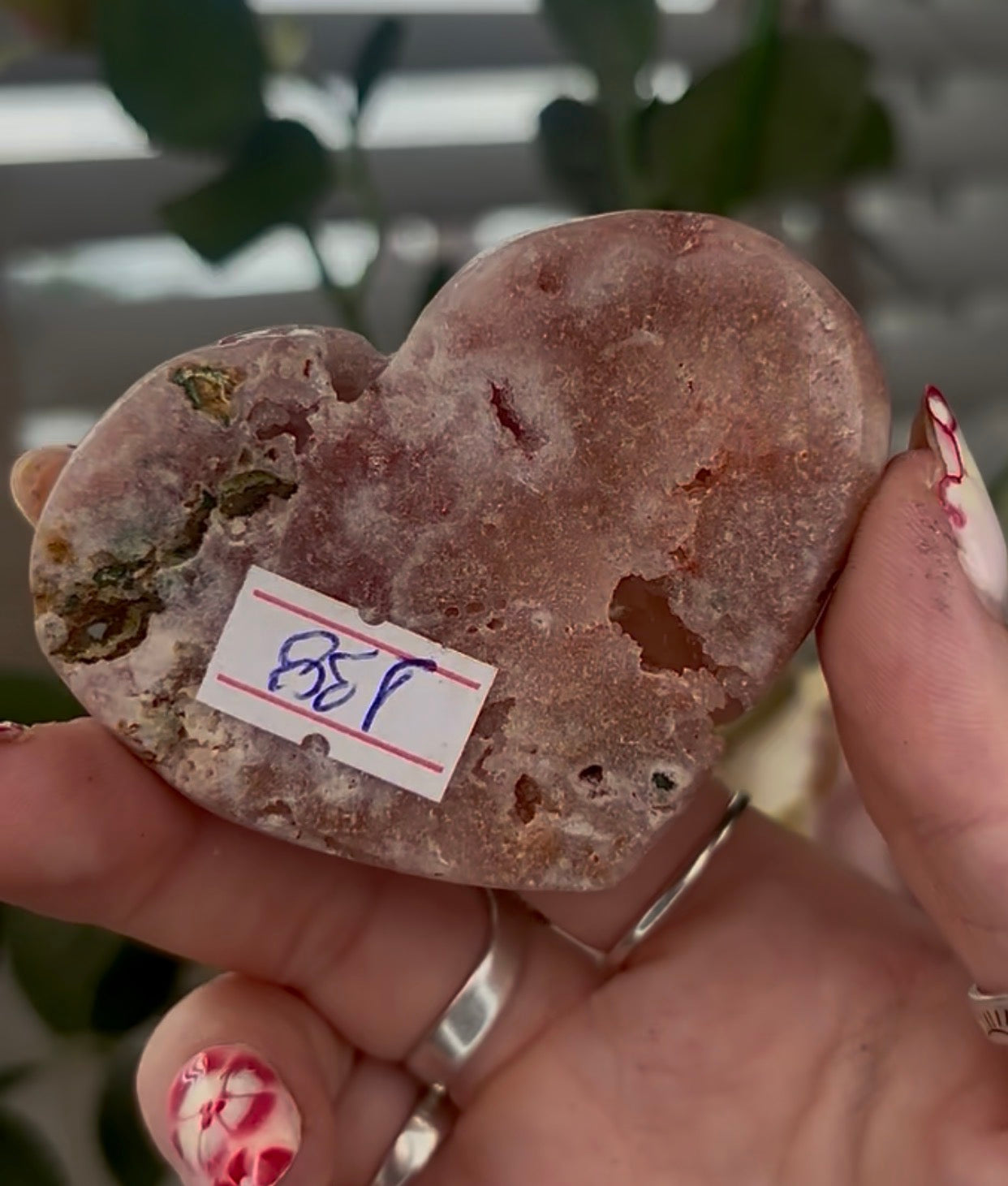 Mini pink amethyst heart - comes with stand