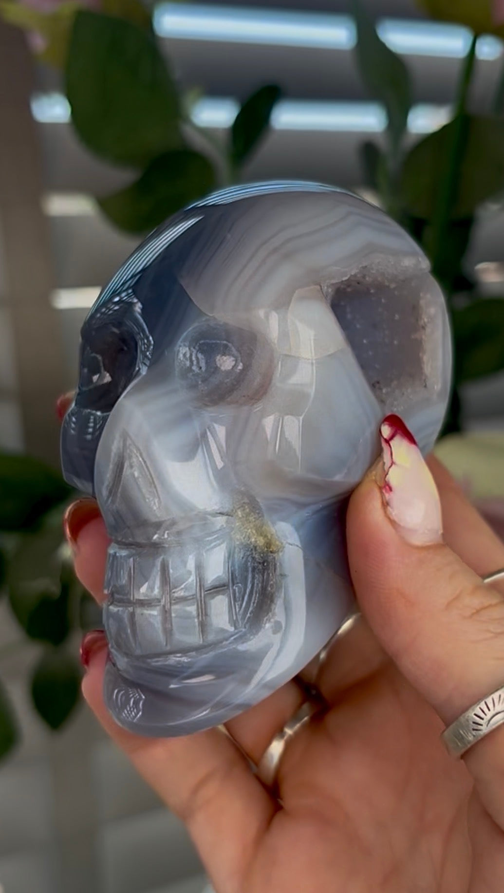 Beautiful, blue banded agate skull