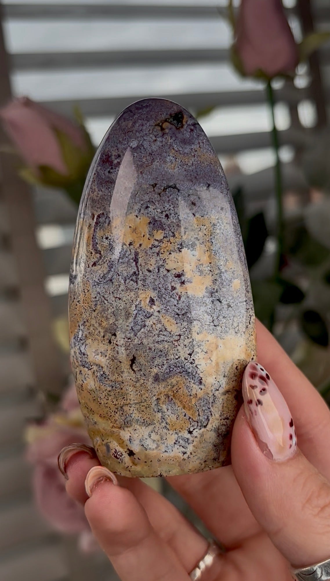 High quality, pastel pink/purple & mustard ocean jasper Freeform - 9cm (h)