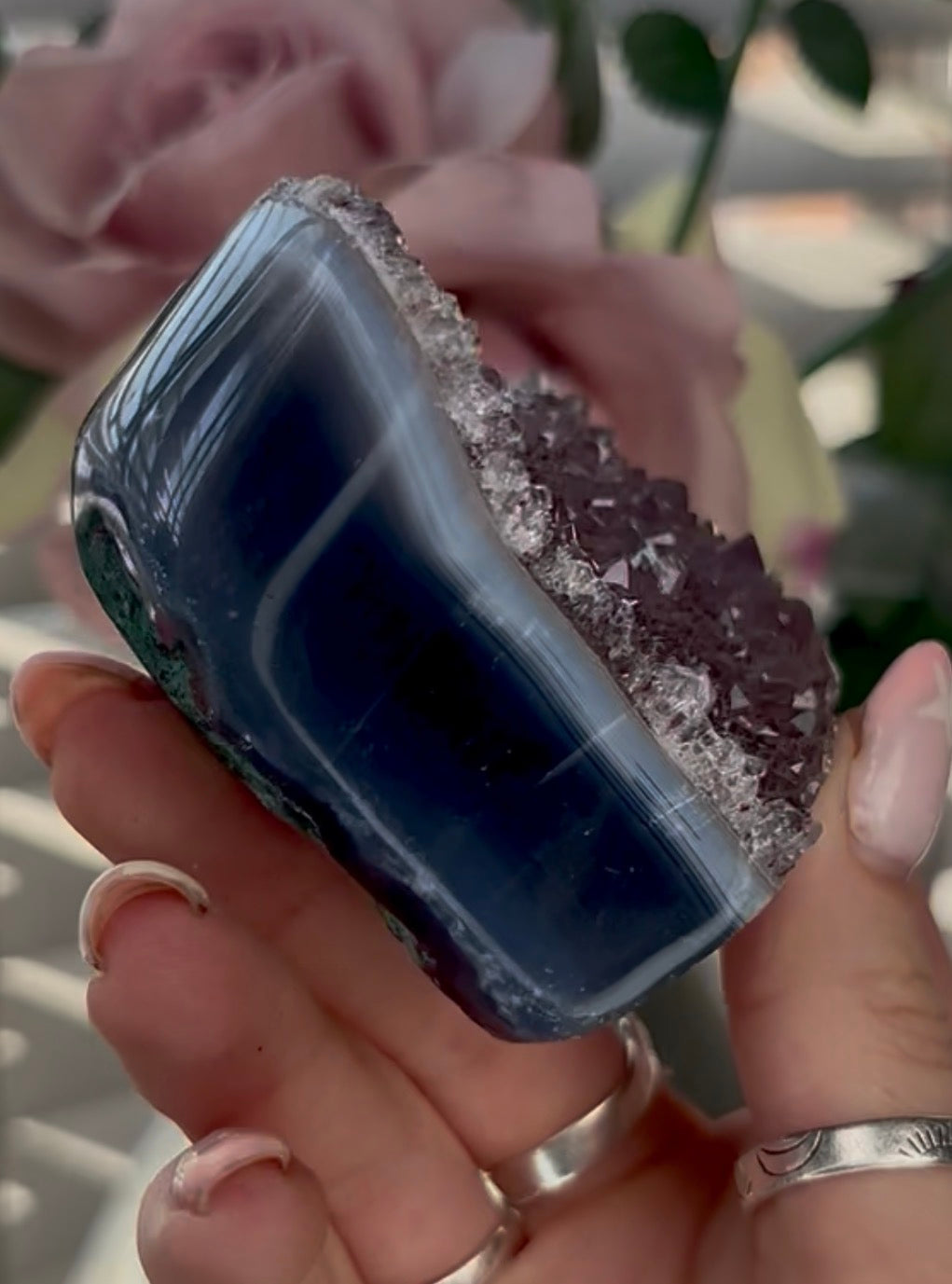Uruguay, rainbow amethyst agate, heart - comes with stand in lilac tones
