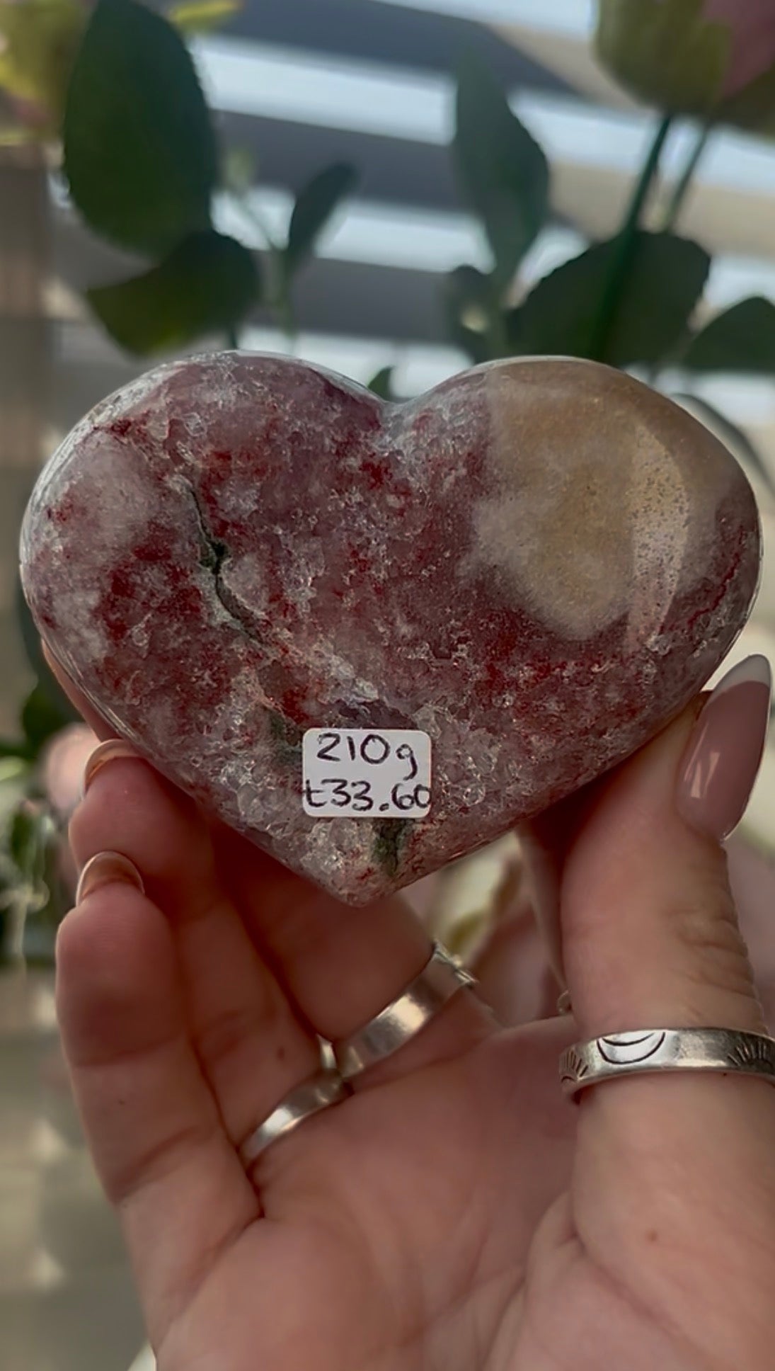Gorgeous, high quality, pink amethyst heart with lilac quartz - comes with stand