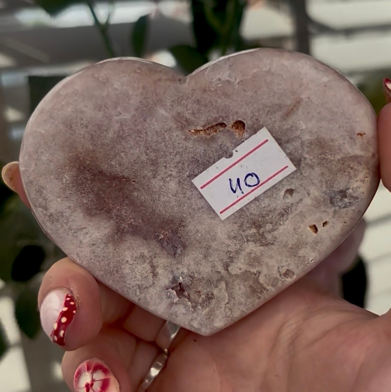 pink amethyst heart - comes with stand