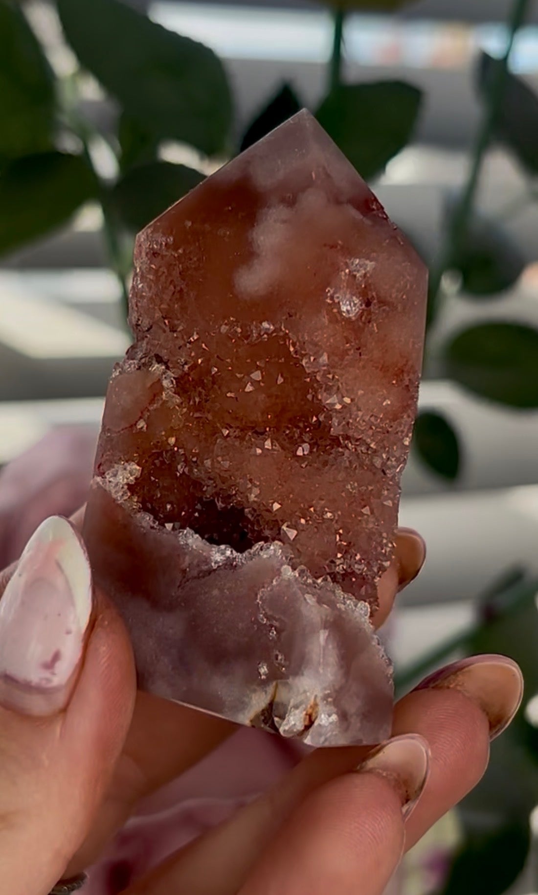 Beautiful, high quality, Pink amethyst tower with sugar druzy