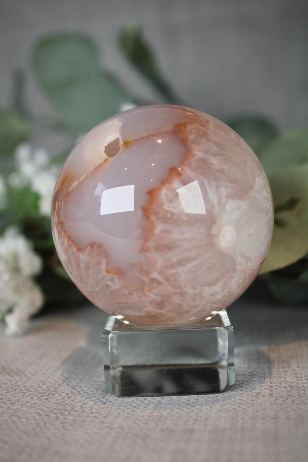 Chlorite flower agate sphere 300g 6cm