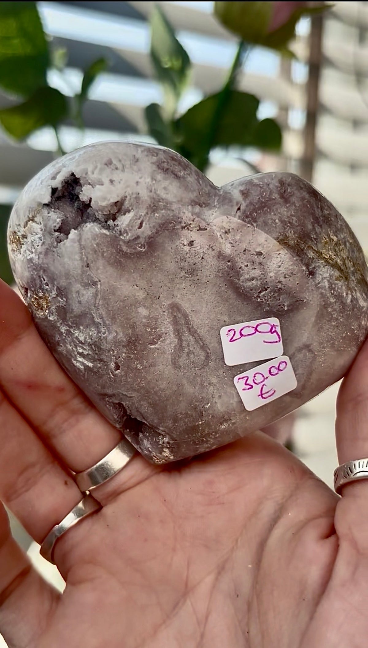 Gorgeous, pink amethyst heart- comes with stand