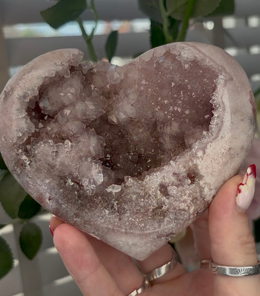 Beautiful pink amethyst heart - comes with stand (11cm)