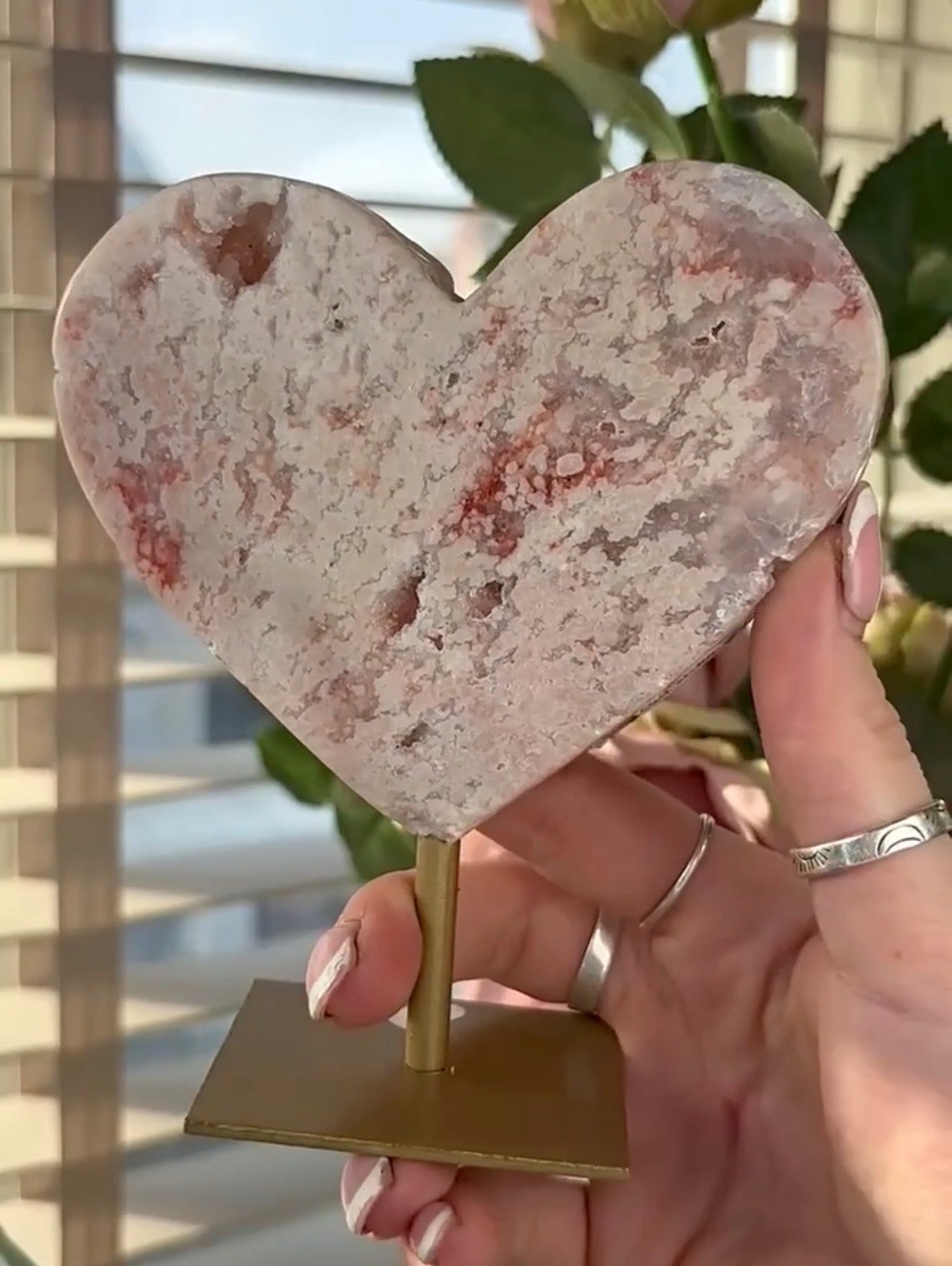 High quality pink amethyst heart with stand