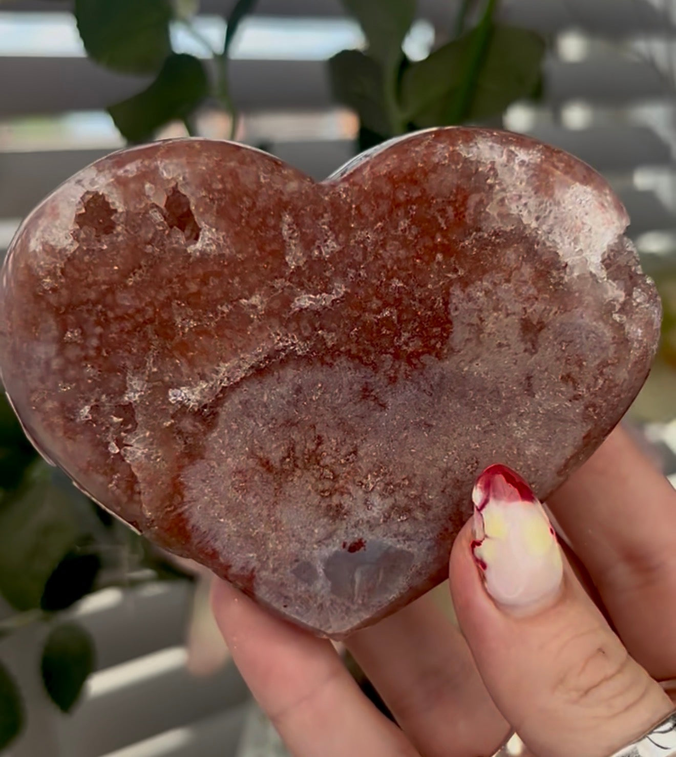 Beautiful pink amethyst heart - comes with stand (9.5cm)