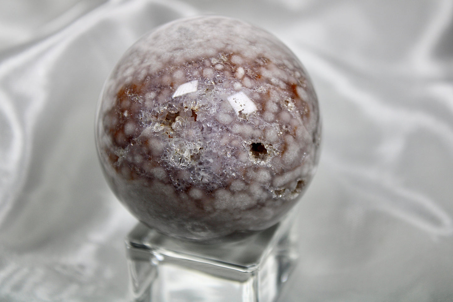 Pink amethyst x flower agate sphere 338g 6cm