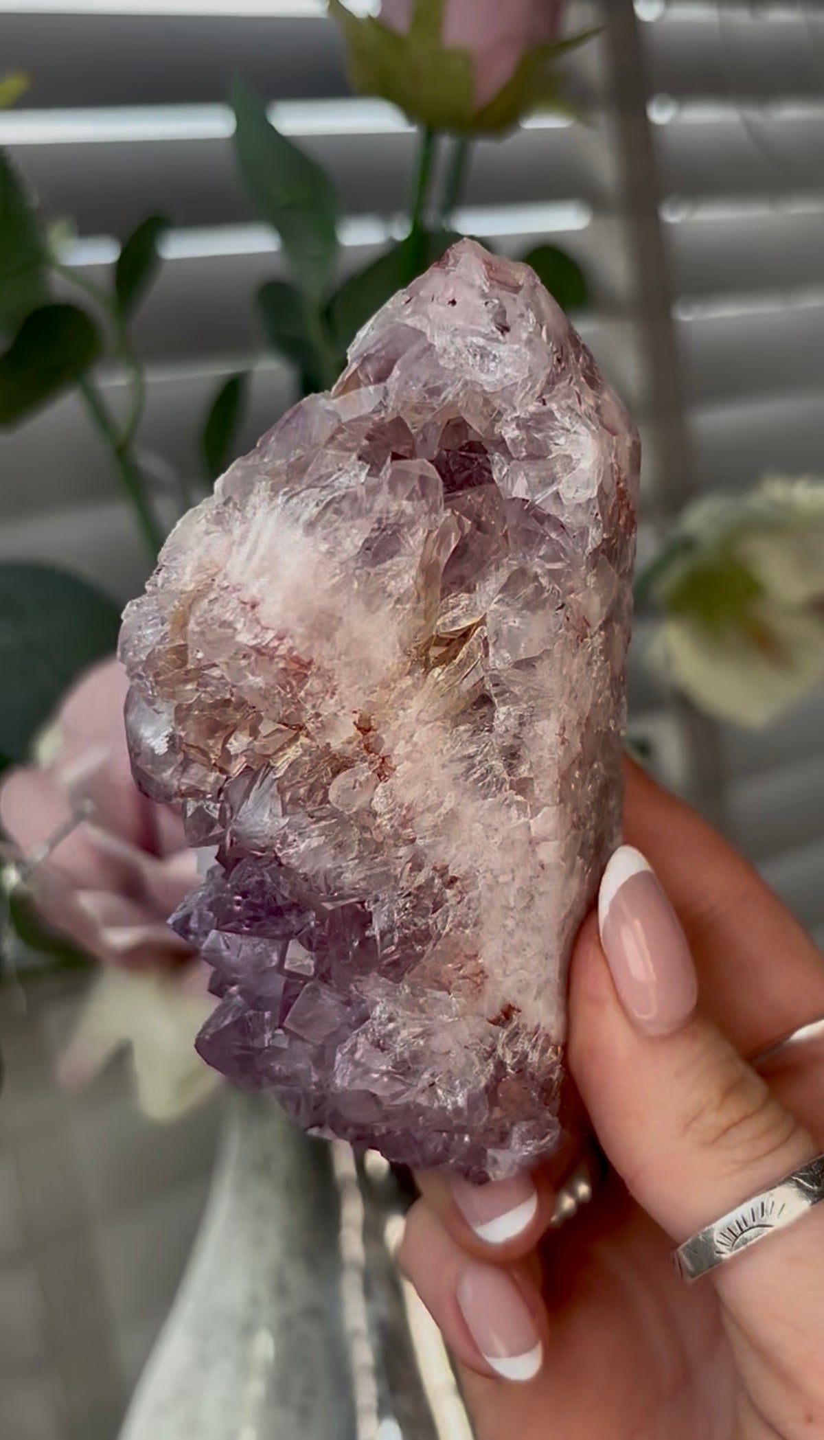 Beautiful, hq, druzy, Pink amethyst tower 10.6cm(h) by 5.8cm(w)