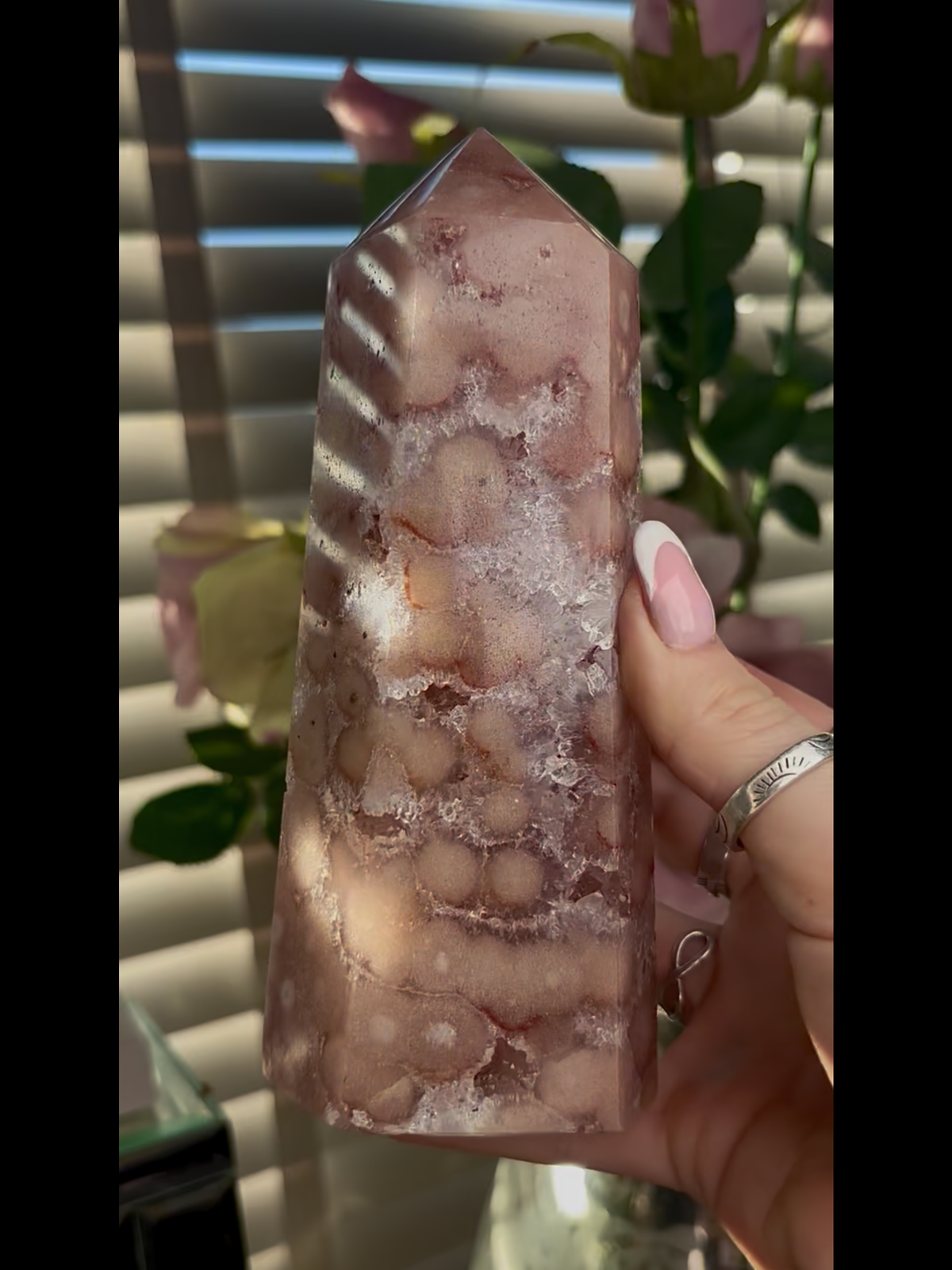 Beautiful, Pink amethyst tower 16cm(h) by 6.5cm(w)