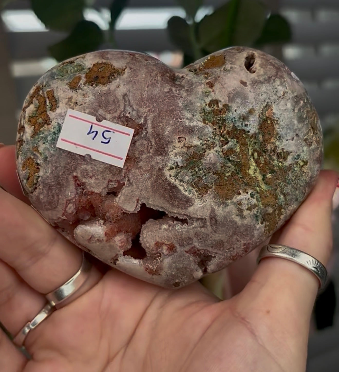 Chunky pink amethyst heart with bubble formations - comes with stand (9.6cm)