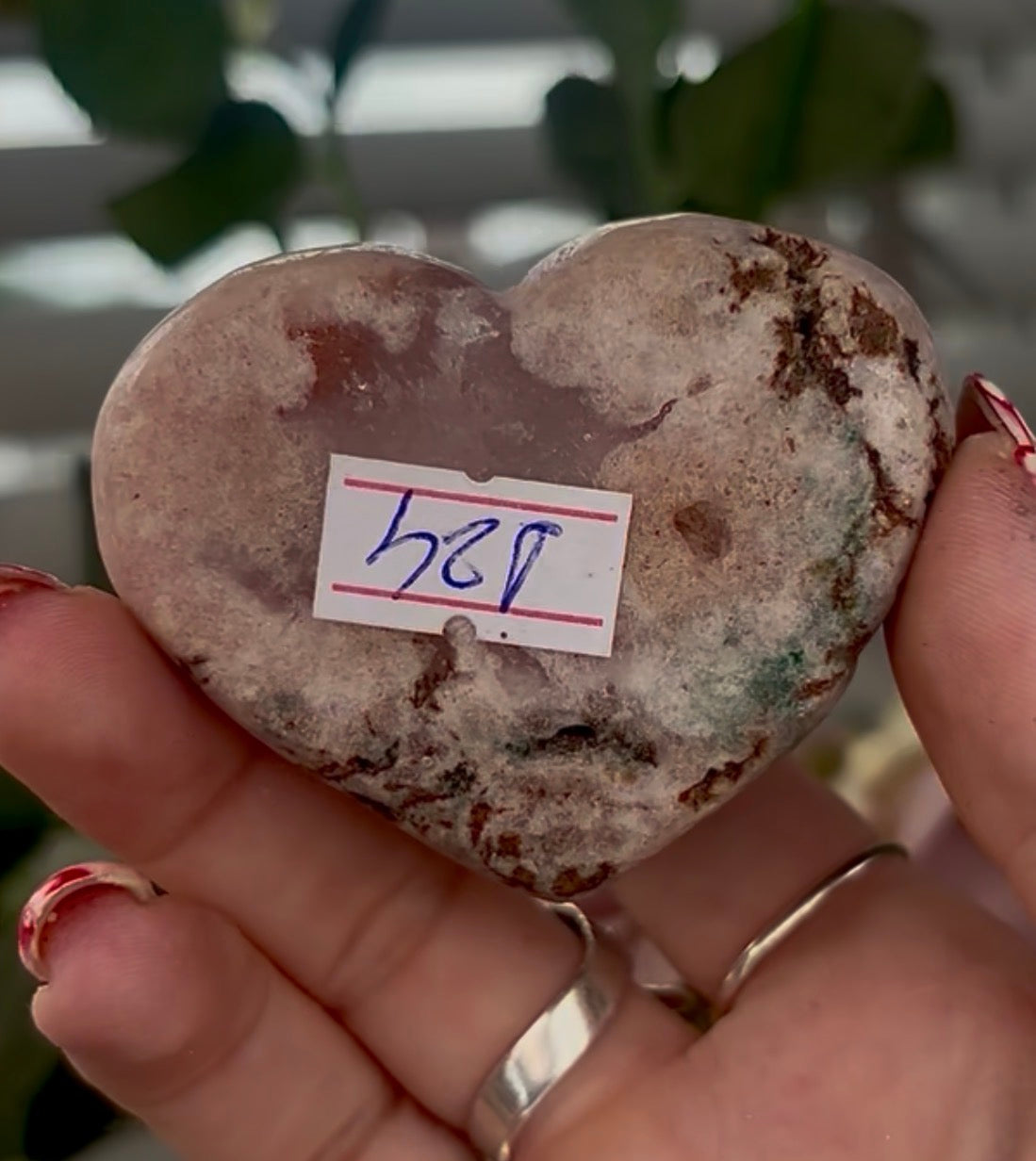 pink amethyst heart - comes with stand