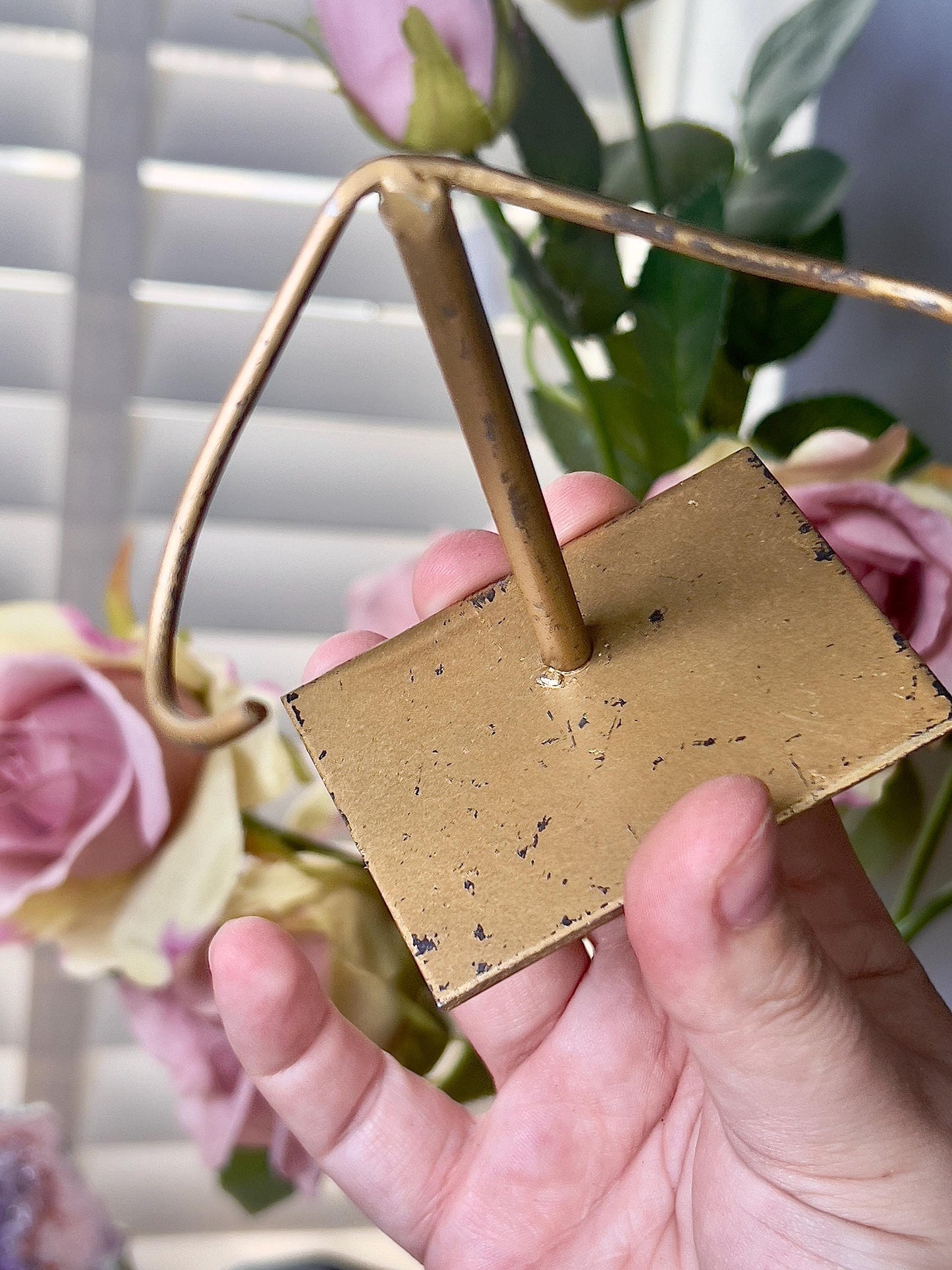 Pink amethyst heart with quartz druzy and stand which has scratches (discount added) can easily be repainted