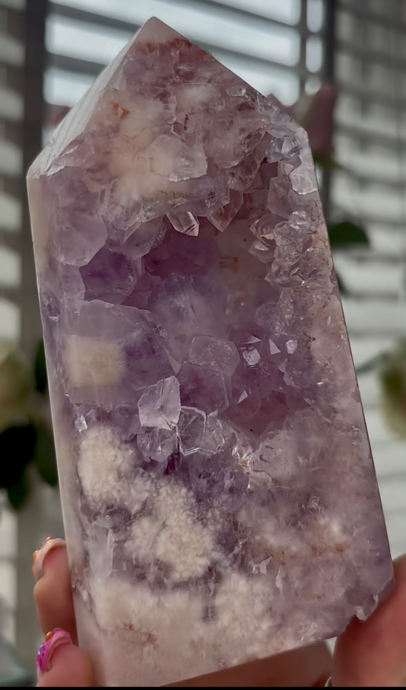Beautiful, large, high quality, Pink amethyst tower with lilac tone quartz