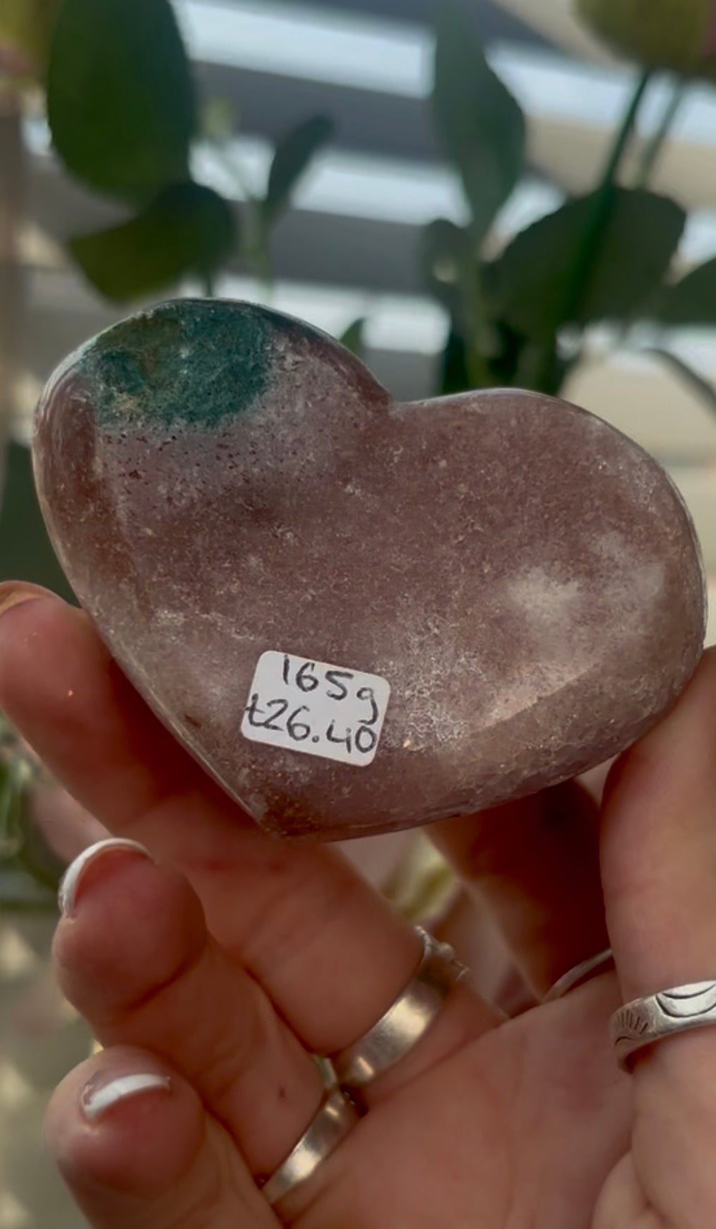 Gorgeous, high quality, pink amethyst heart with lilac quartz - comes with stand