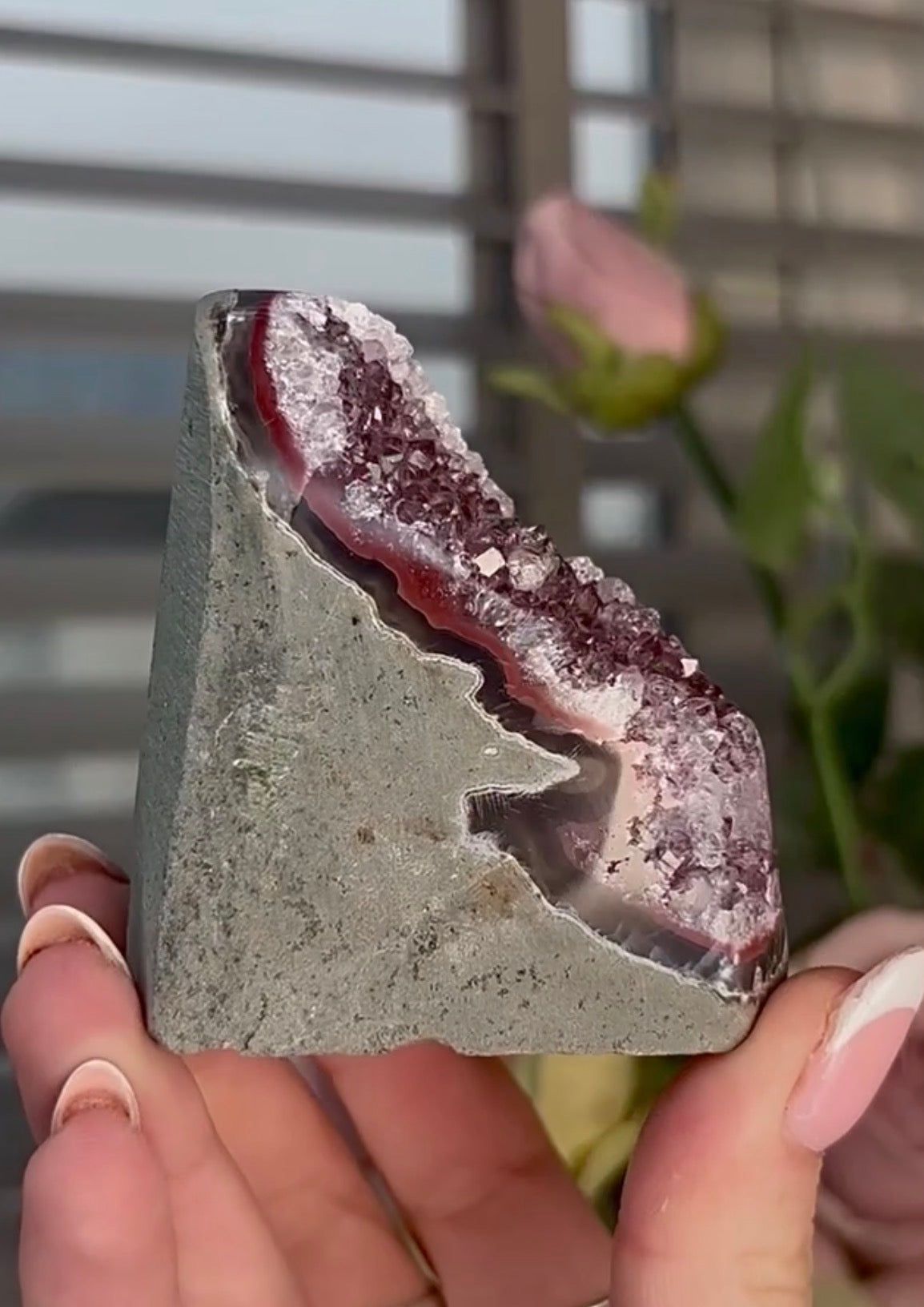 High quality, red rainbow amethyst cutbase