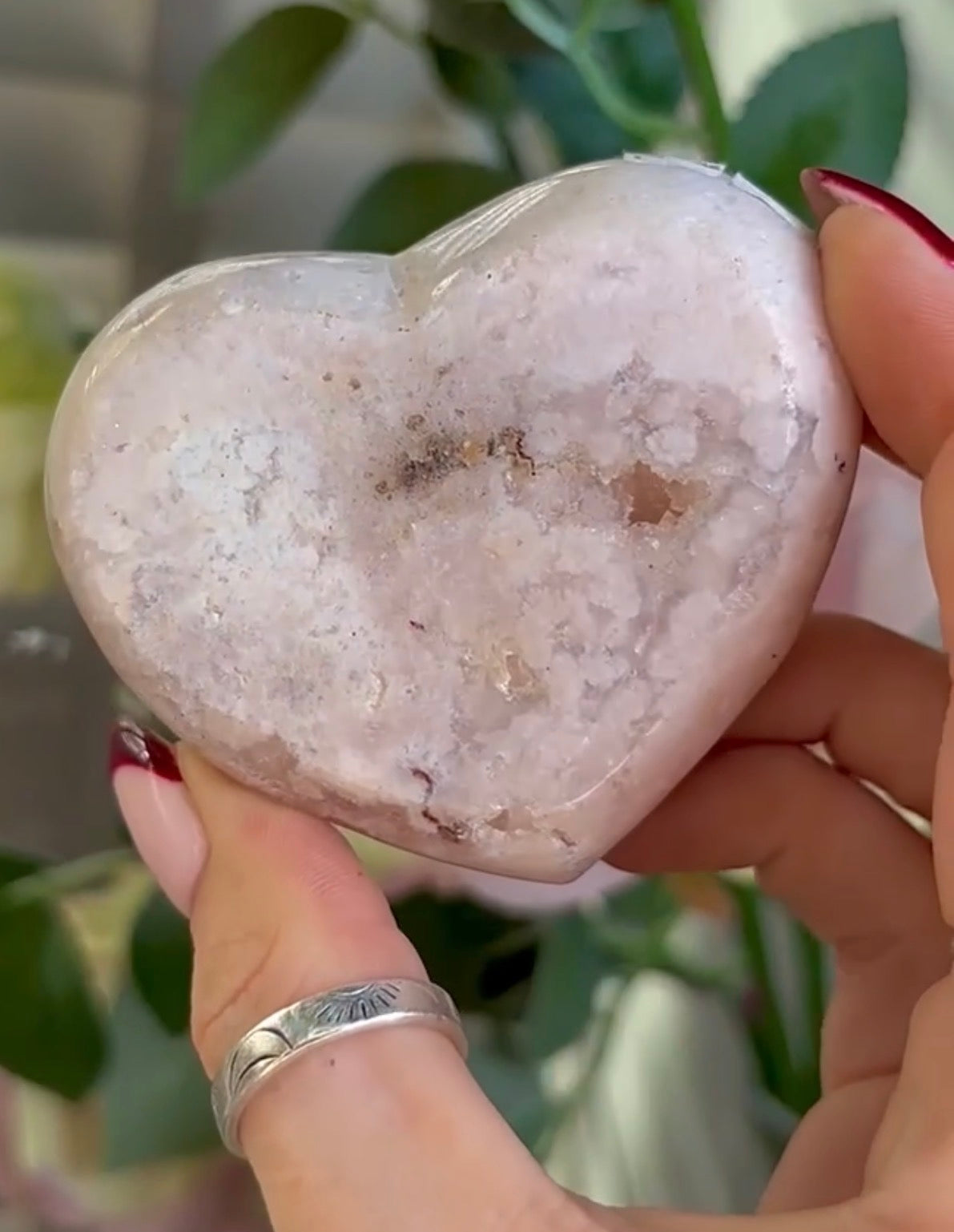 pink amethyst heart - comes with stand
