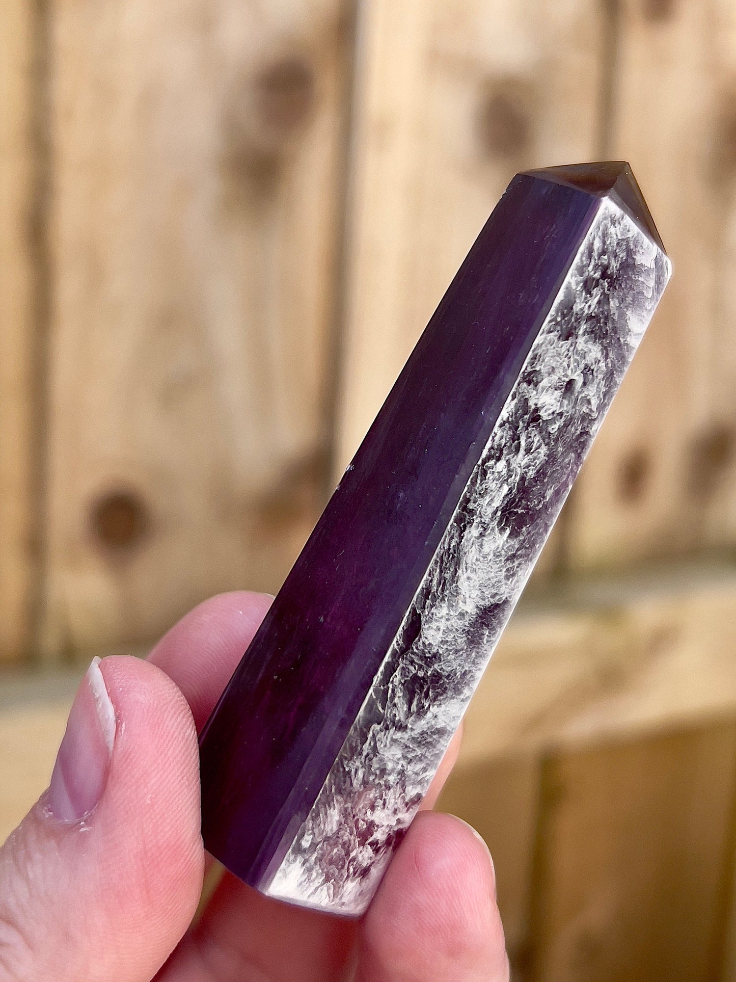 Gemmy lepidolite point