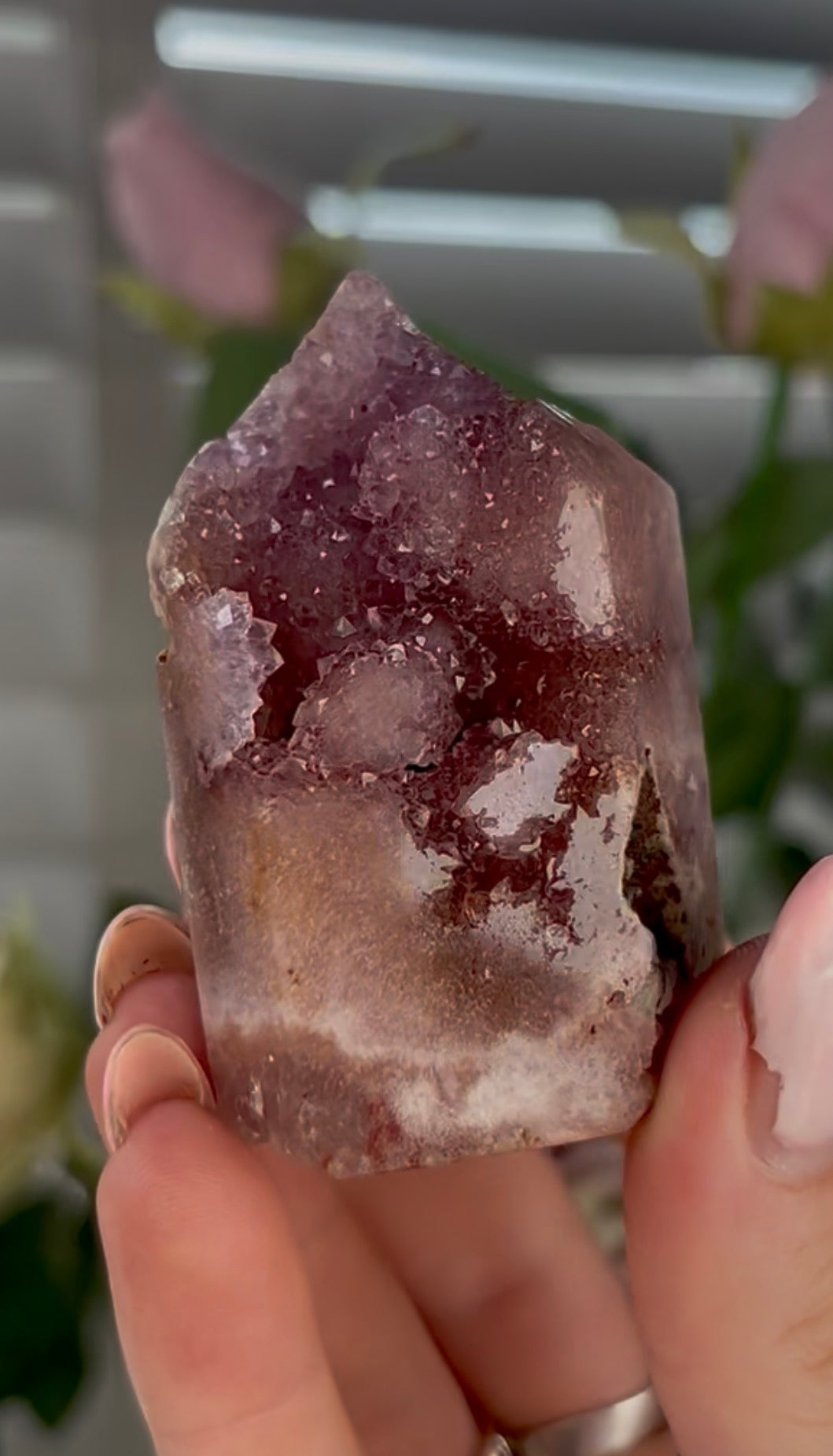 Beautiful, high quality, Pink amethyst tower with lilac druzy - 6.3cm by 4cm